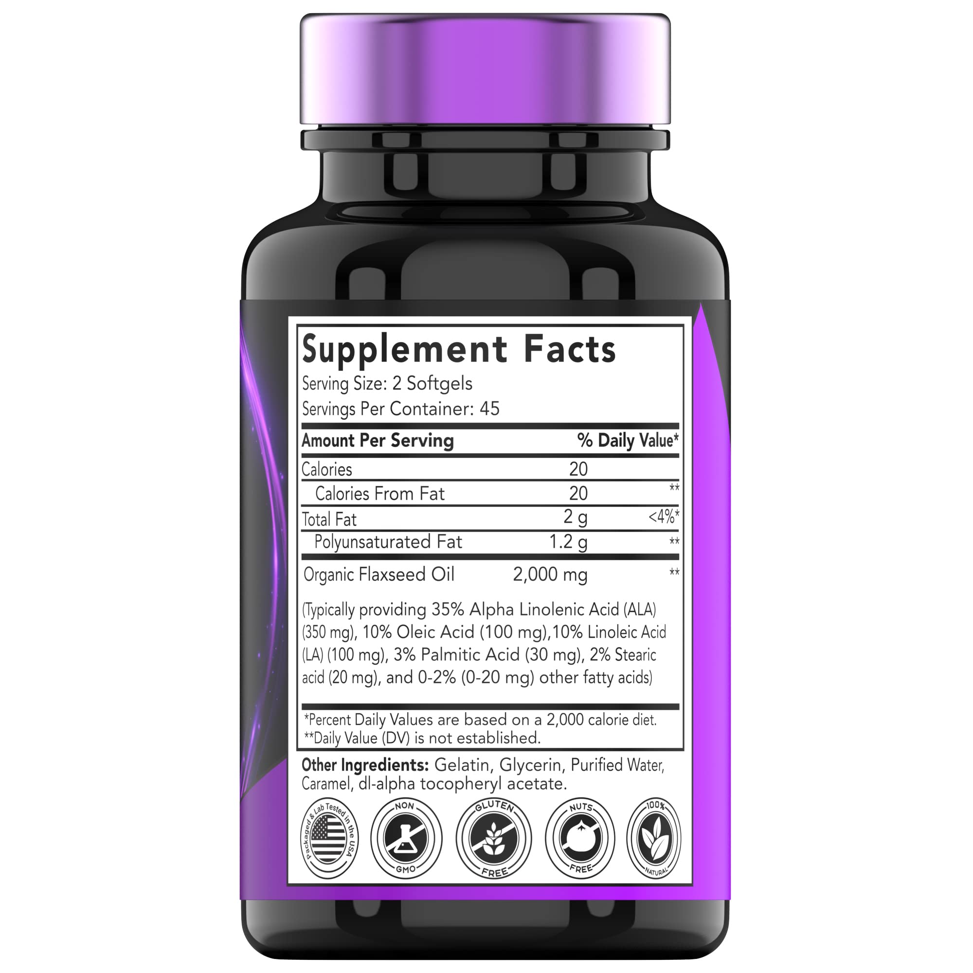 tnvitamins capules huile lin bio, capsules souples faciles à avaler pour oméga-3.
