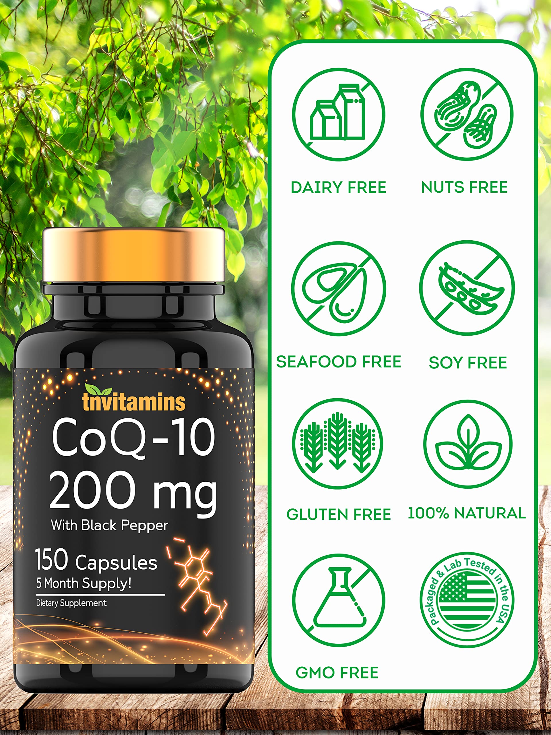 TNVitamins CoQ-10: étiquette lisible et dosage clair