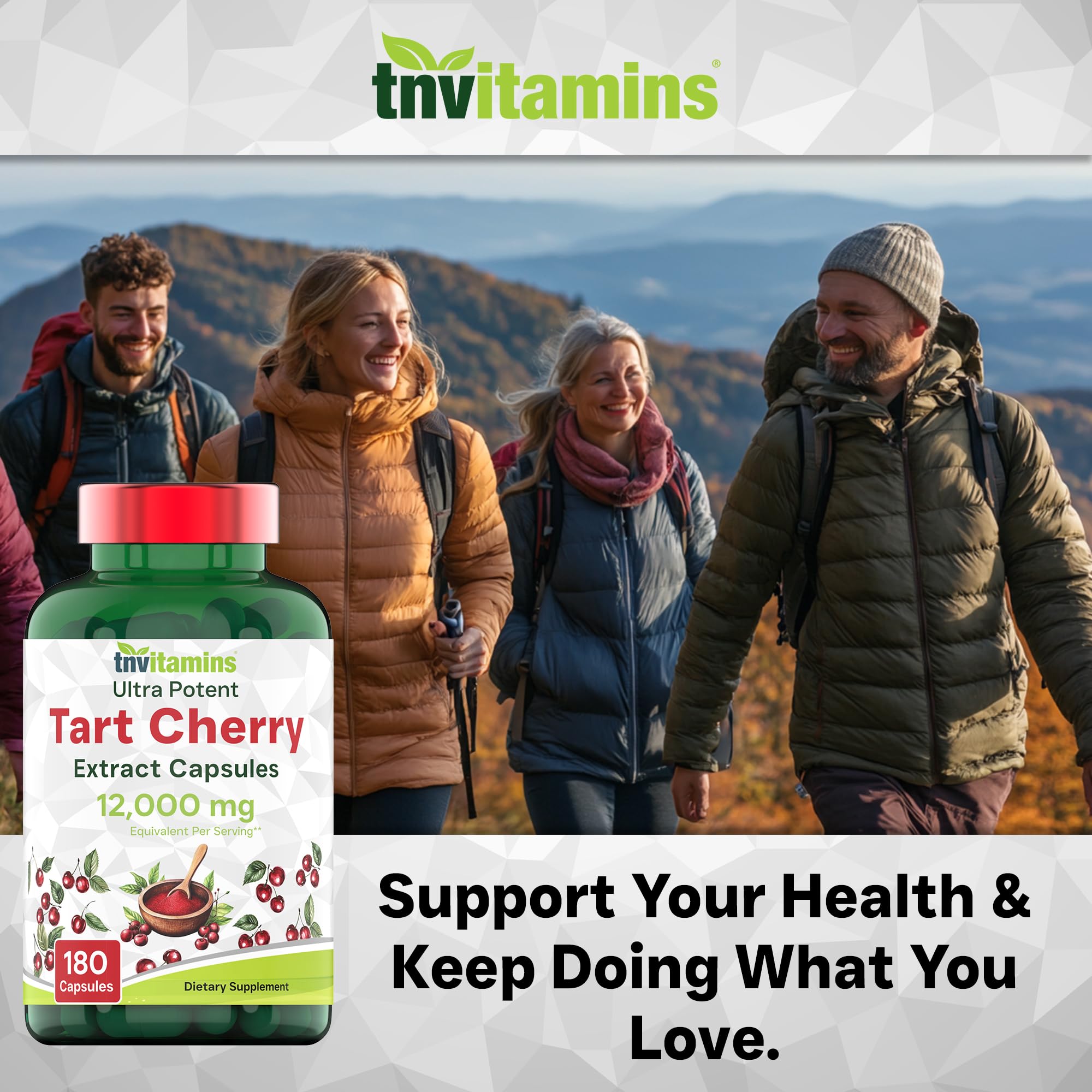 Étiquette Non-OGM sur l’emballage TNVitamins Tart Cherry.