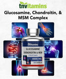 Ingrédients tnvitamins glucosamine-chondroitine-msm pour articulations et mobilité.