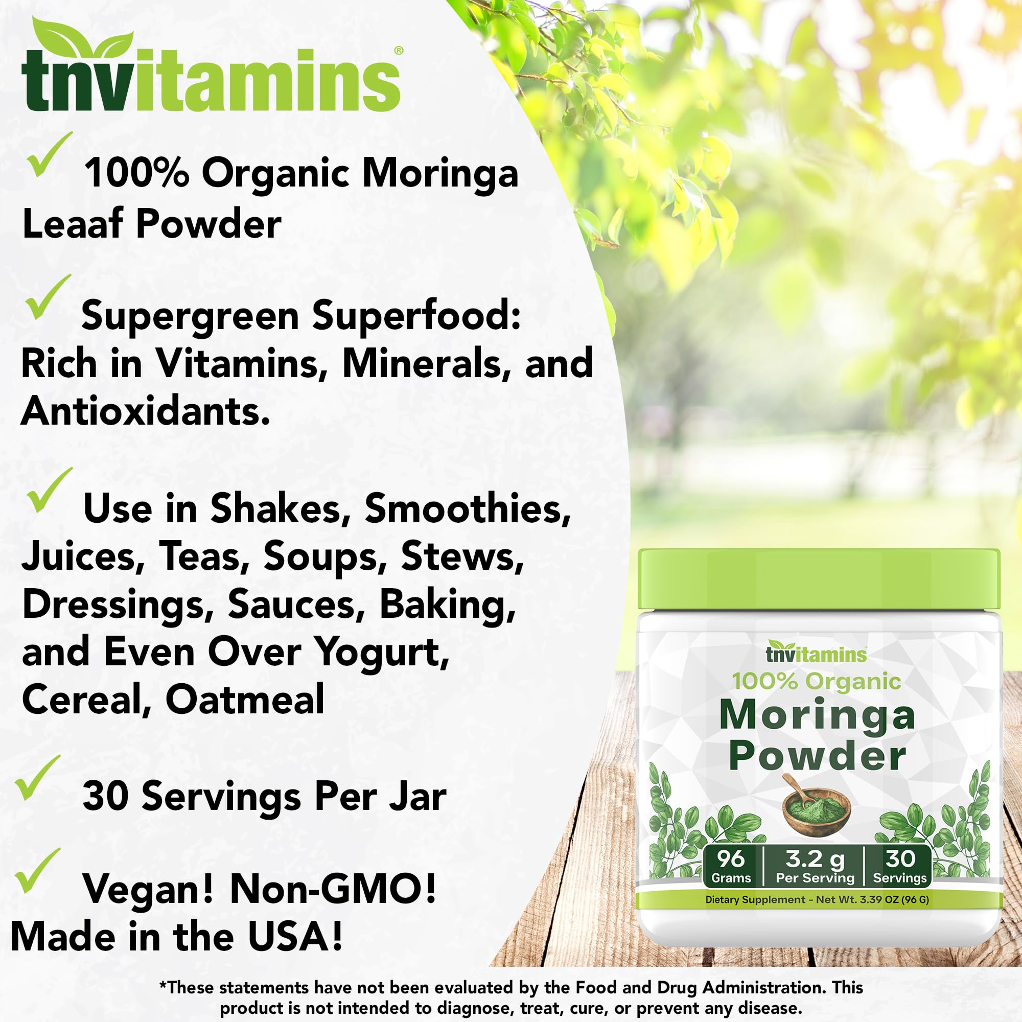 tnvitamins Moringa-cuillere-dose : dose précise pour chaque ajout dans vos boissons