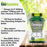 tnvitamins Triple Oméga 3-6-9 - vue des sources poisson, lin et olive pour un spectre d’acides gras.