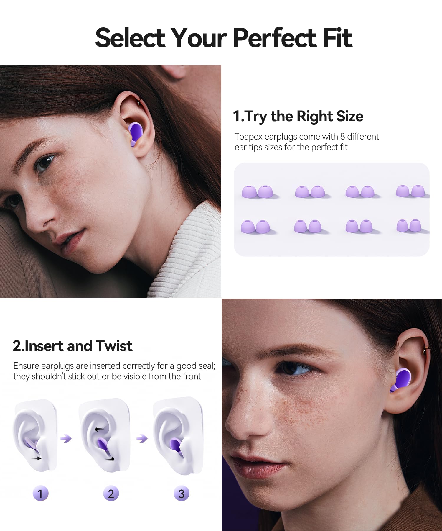 TOAPEX embouts interchangeables en 8 tailles pour toutes les oreilles.