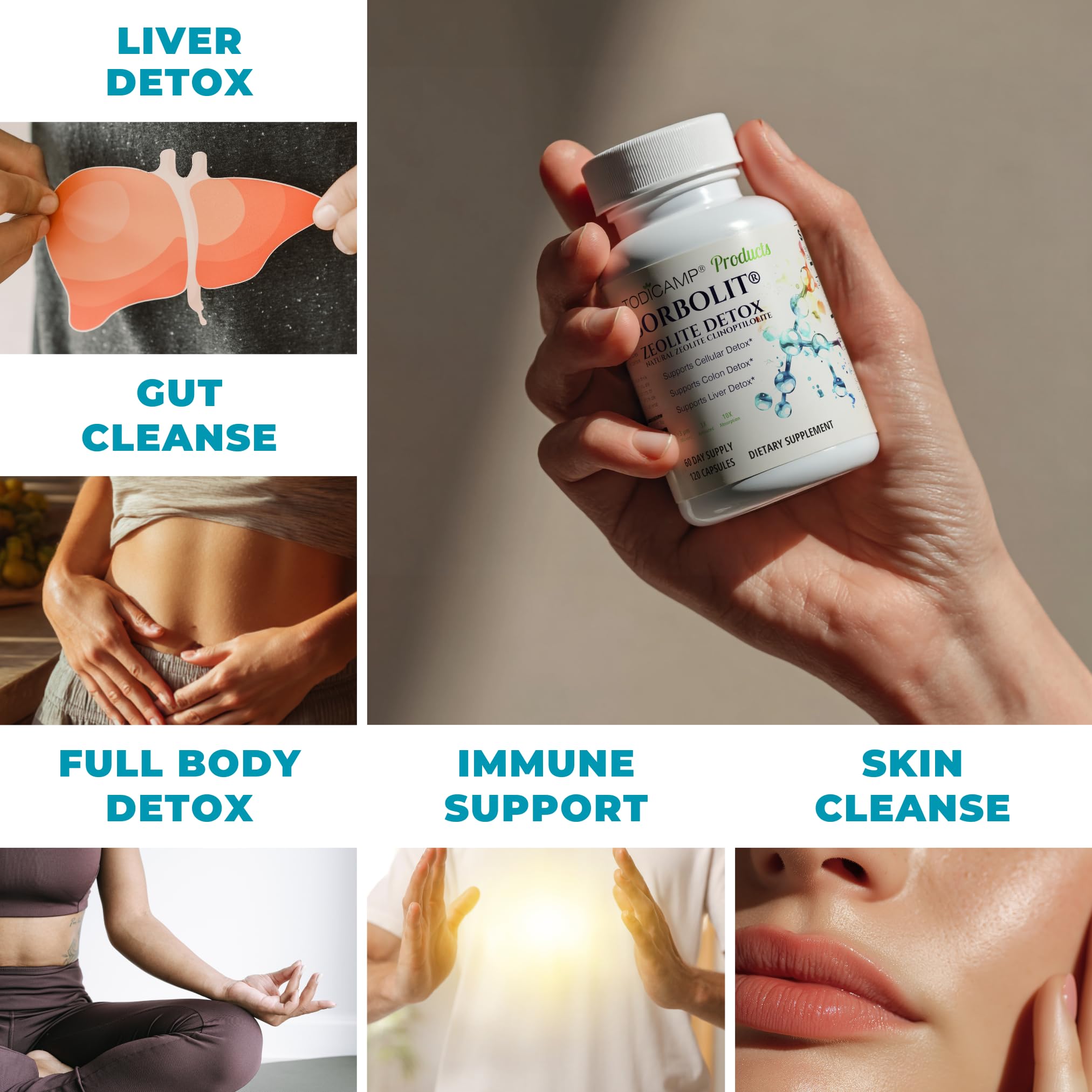 TODICAMP Zéolite Detox Sorbolit – étiquette claire facilitant les informations produit.