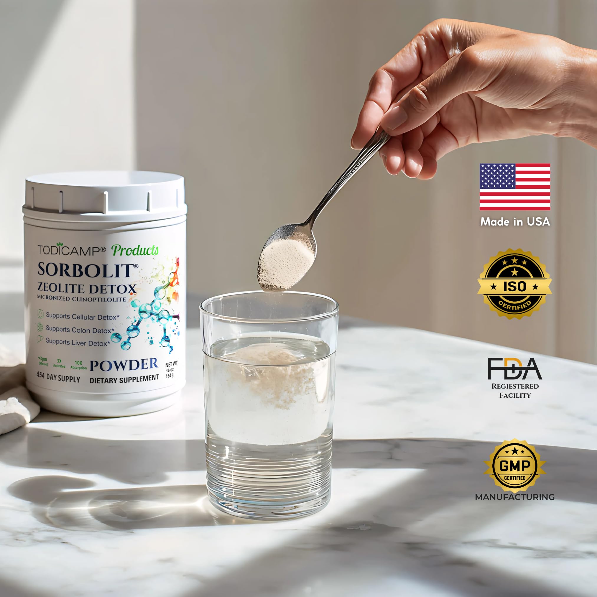 Préparation rapide Todicamp Zeolite Detox pour une routine detox personnelle.