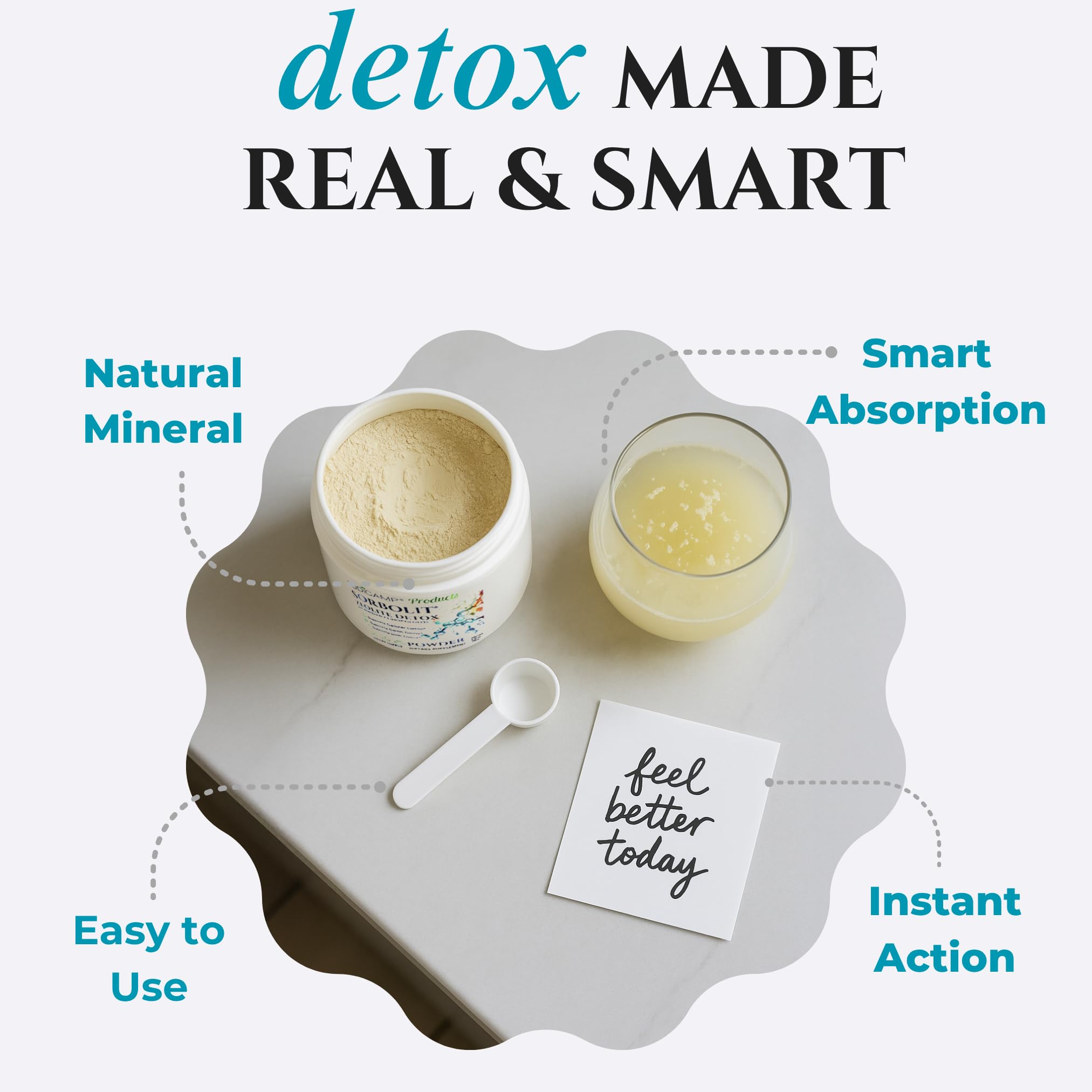 TODICAMP Zeolite Detox Sorbolit — dose-mesure facilitant le dosage sûr pour détox intestinal.