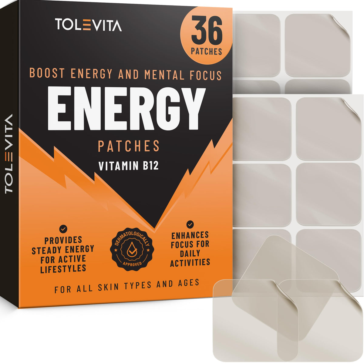 TOLEVITA Energy Patches avec vitamine B12, patchs énergétiques pour démarrer la journée avec énergie