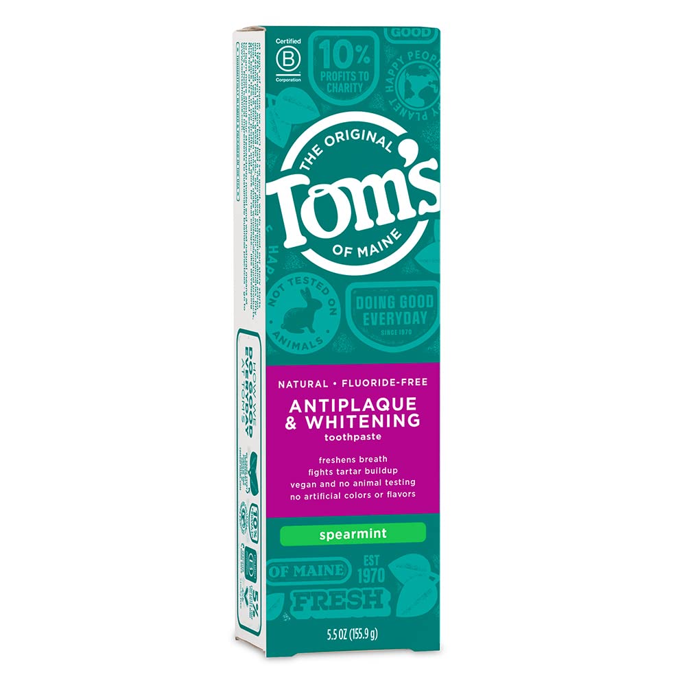 Tom's of Maine dentifrice sans fluorure, tube en gros plan et anti-plaque potentiel
