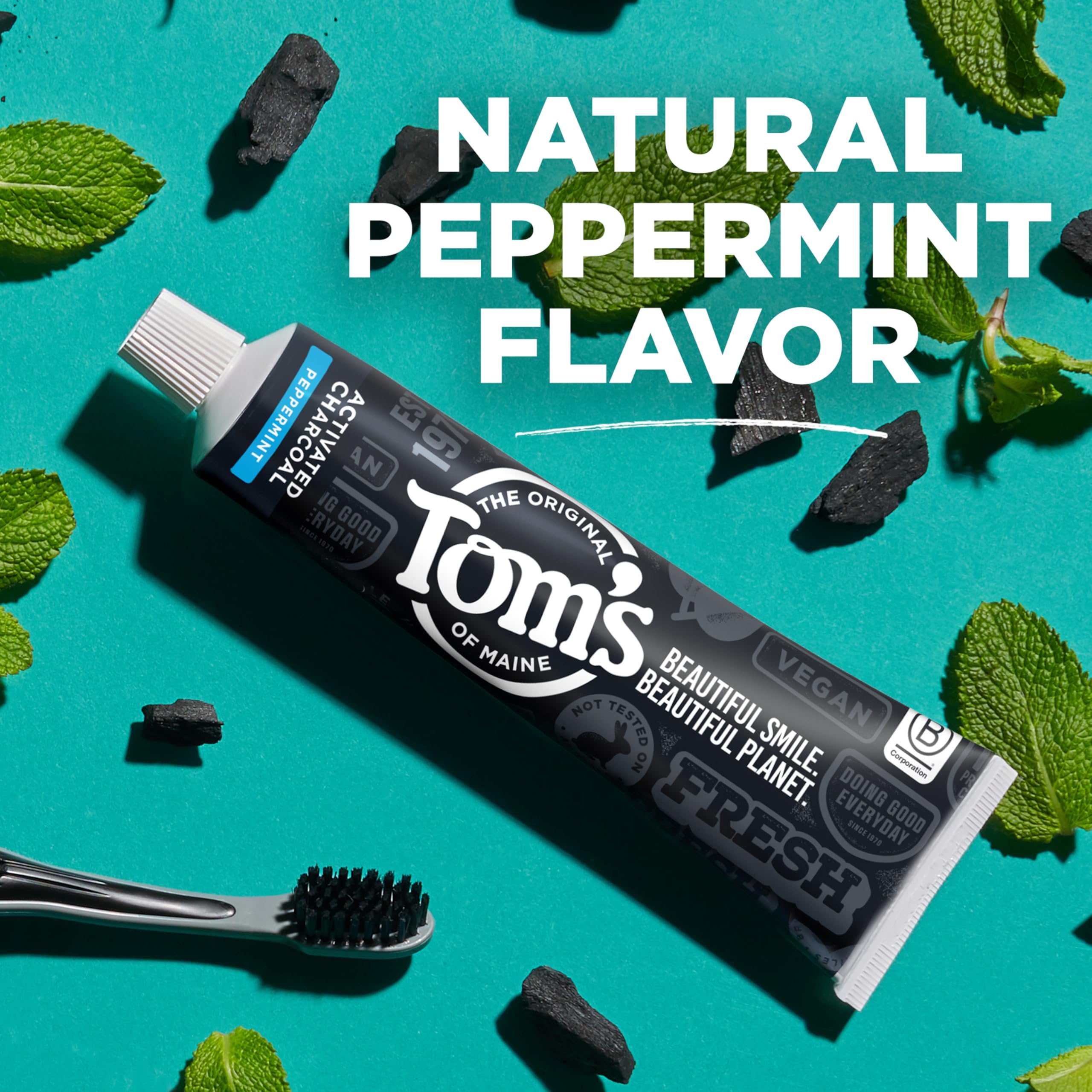 Tom's of Maine dentifrice charbon actif menthe, emballage visible et pratique