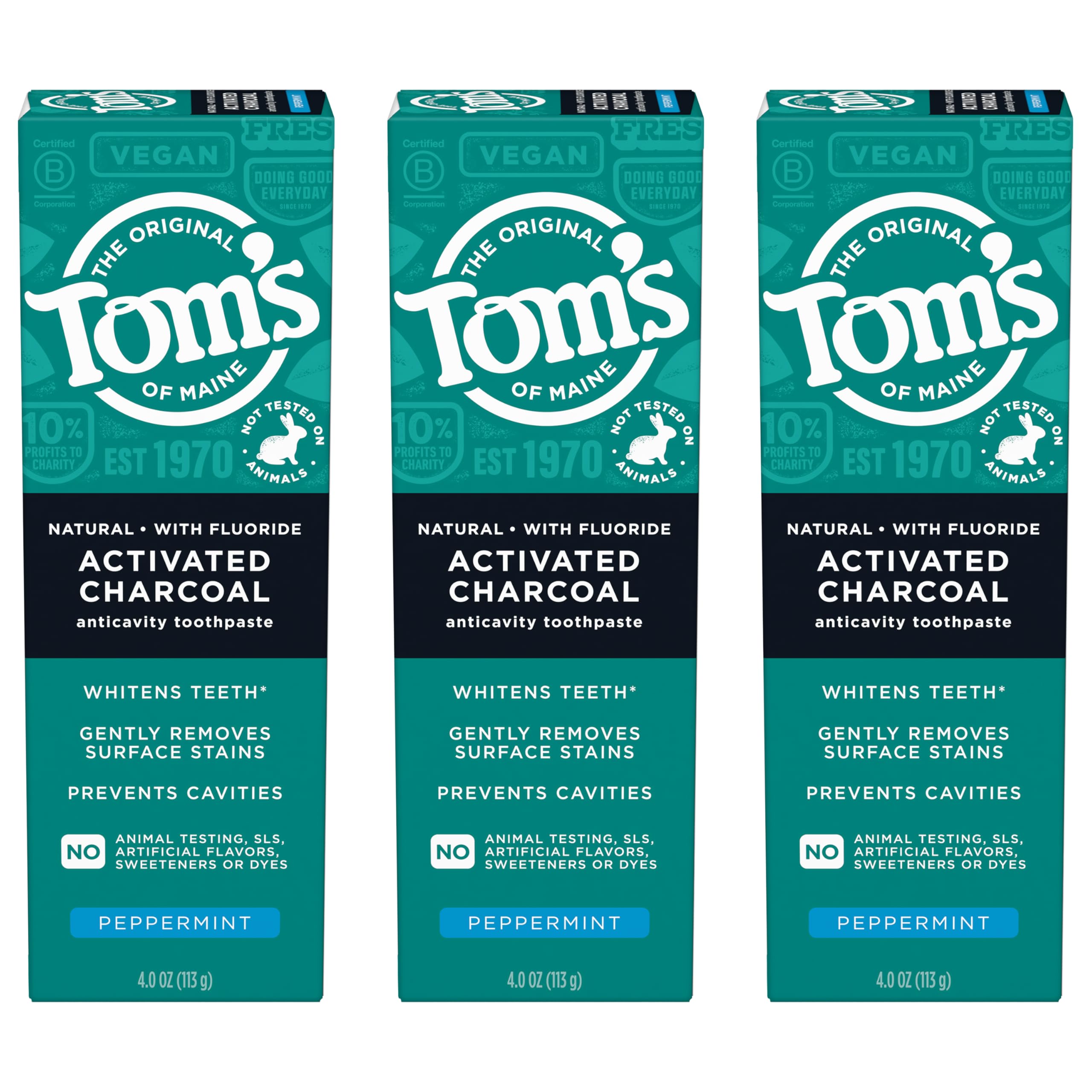 Tom's of Maine dentifrice charbon actif menthe, haleine durable après chaque brossage