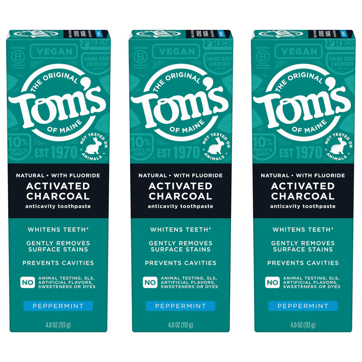 Tom's of Maine dentifrice charbon actif menthe, tube 1, haleine fraîche après brossage