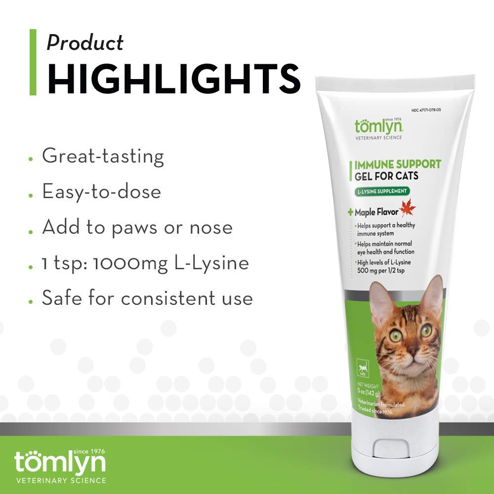 Tomlyn Lysine Gel emballage bouteille érable, pratique à doser et ranger.