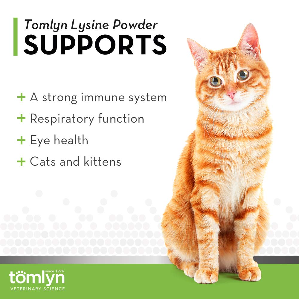 Tomlyn L-Lysine au poisson, doseur inclus pour un dosage facile quotidien.