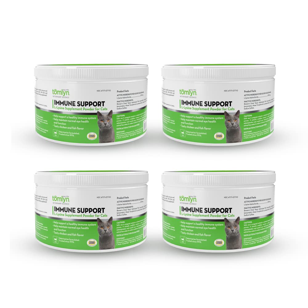 Tomlyn L-Lysine au poisson, emballage du complément pour chats; soutien potentiel du système immunitaire.