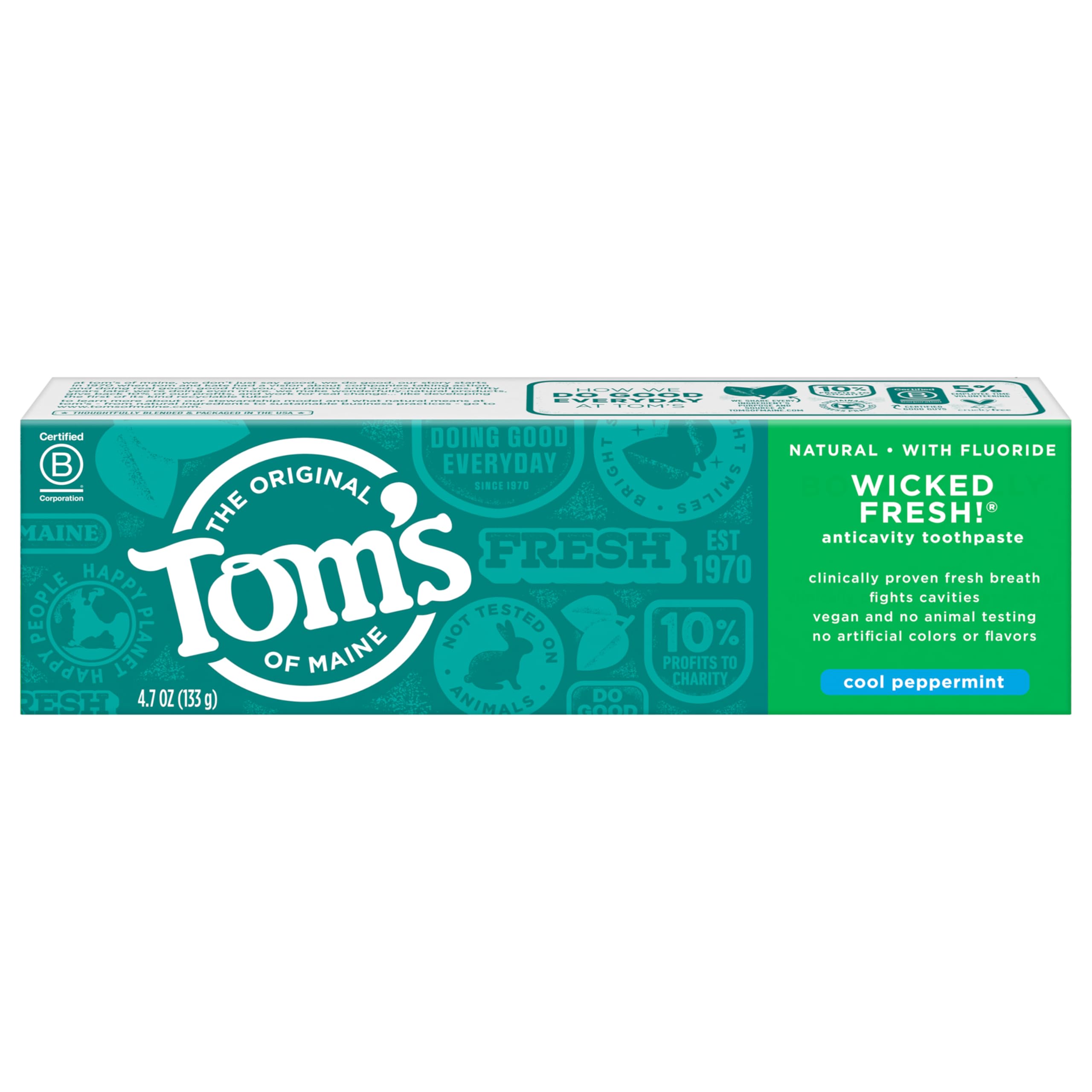 Tom's of Maine Wicked Fresh, goût menthe fraîche pour une haleine persistante après brossage.