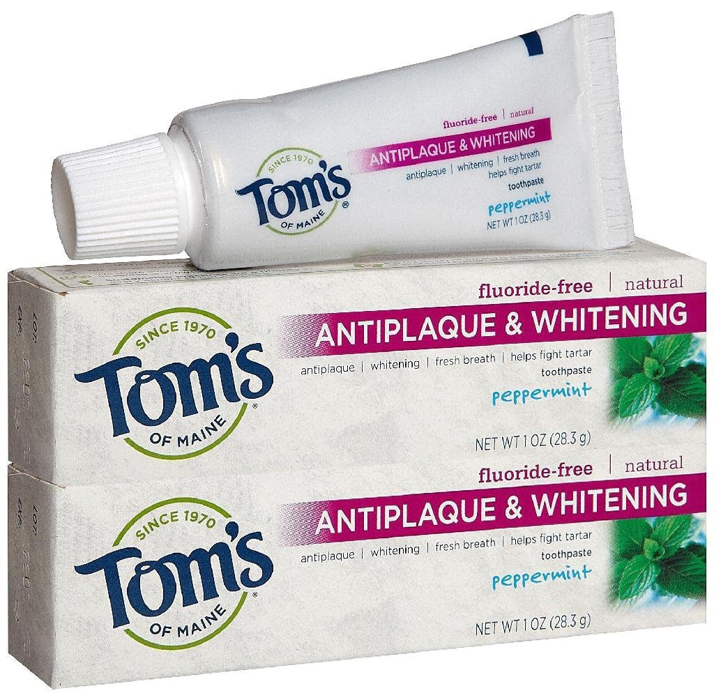 Tom's of Maine dentifrice antiplaque menthe, photo emballage: prévention du tartre et blanchiment en douceur