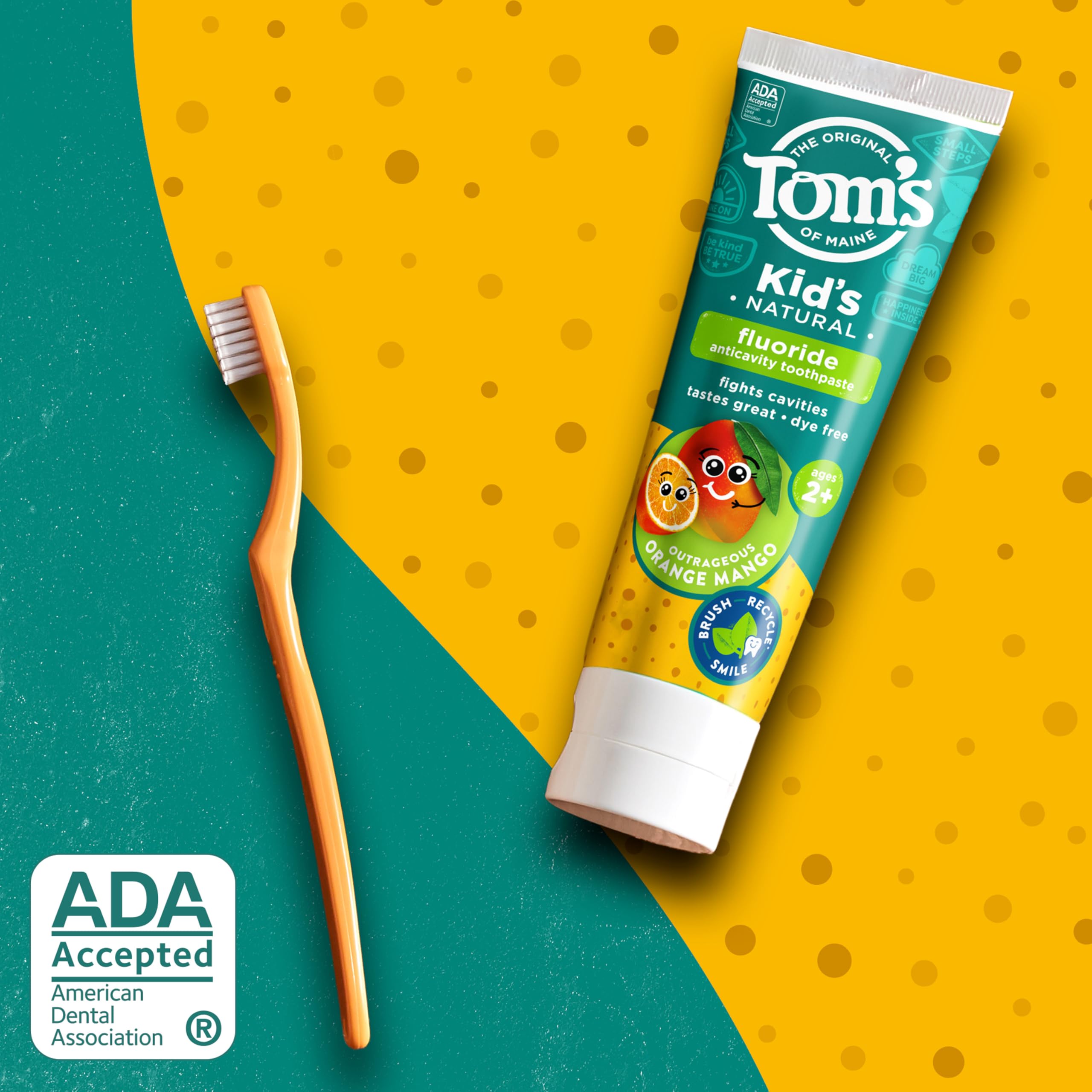 Tom's of Maine dentifrice enfant Orange Mango, emballage visible sur étagère.