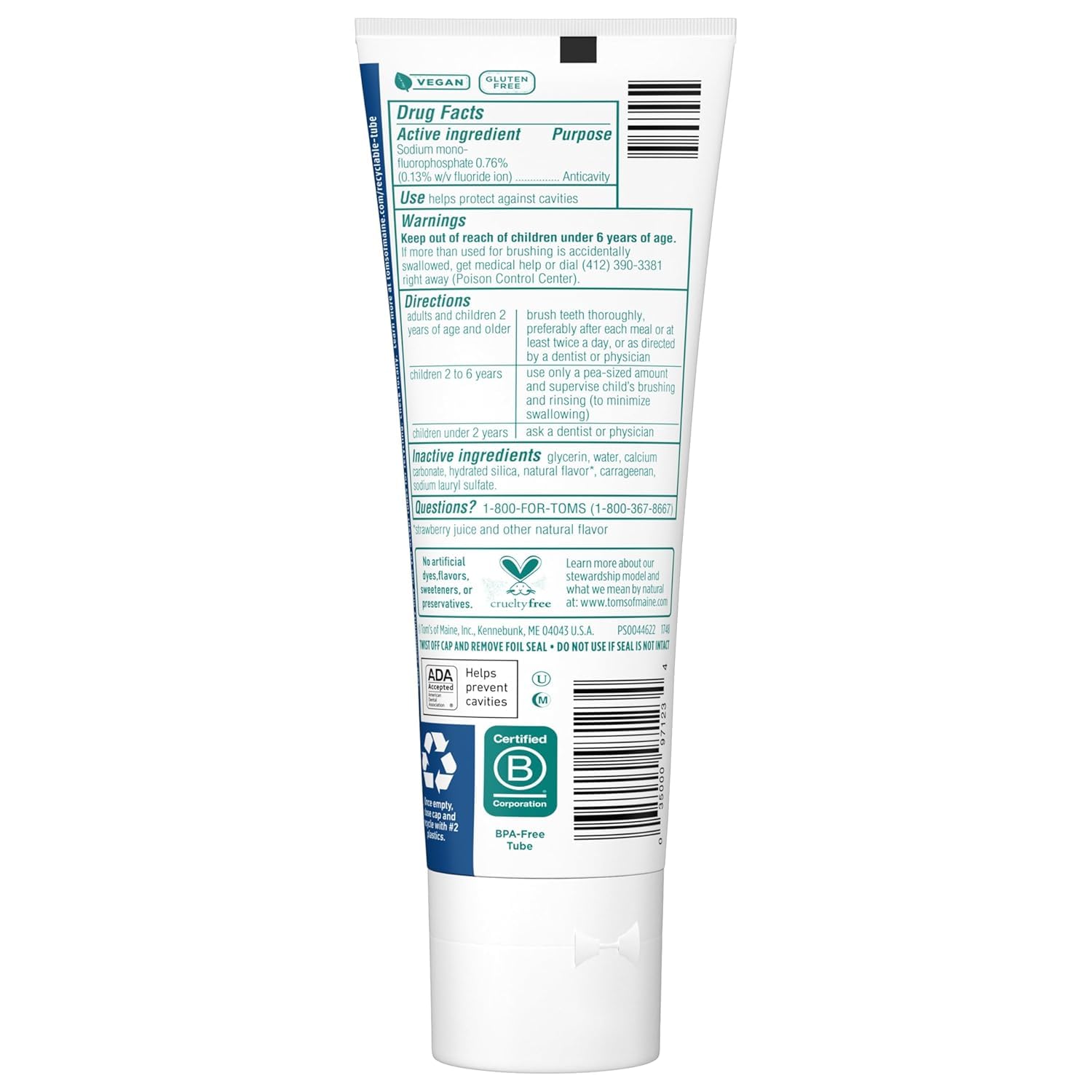 Tom’s of Maine dentifrice enfant texture crèmeuse et nettoyage doux