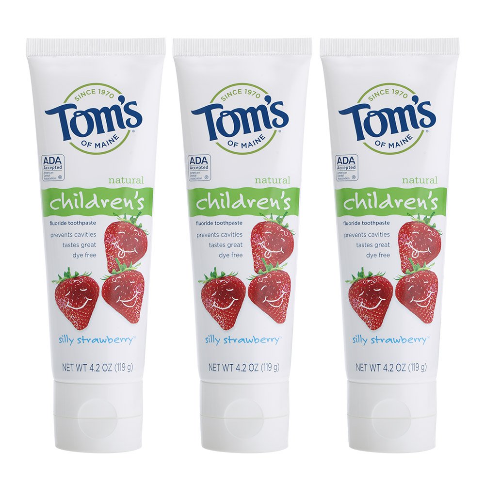 Tom's of Maine dentifrice enfants, tube anticavités goût fraise rigolote pour un brossage agréable.