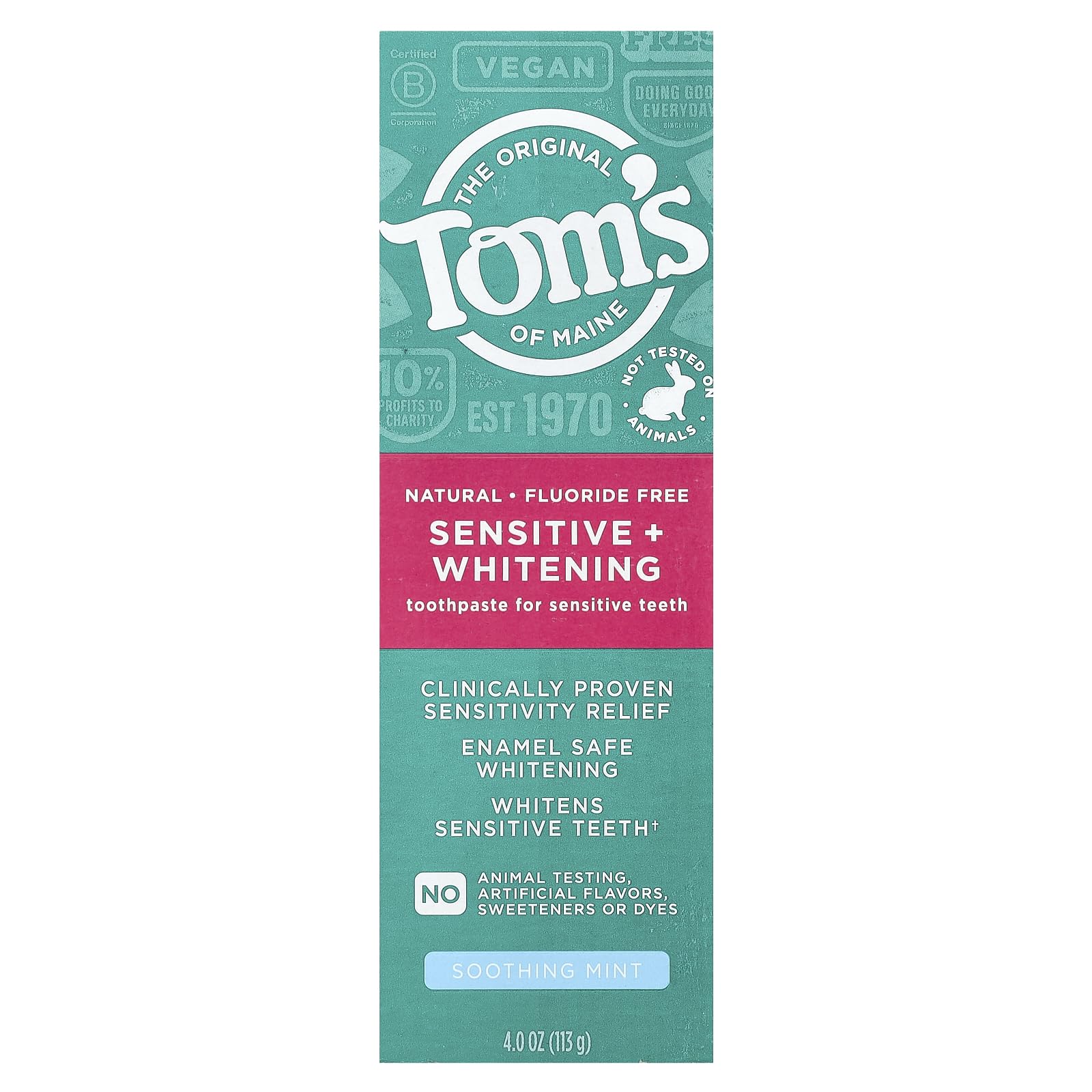 Tom's of Maine dentifrice menthe, étiquette visible et parfum frais.