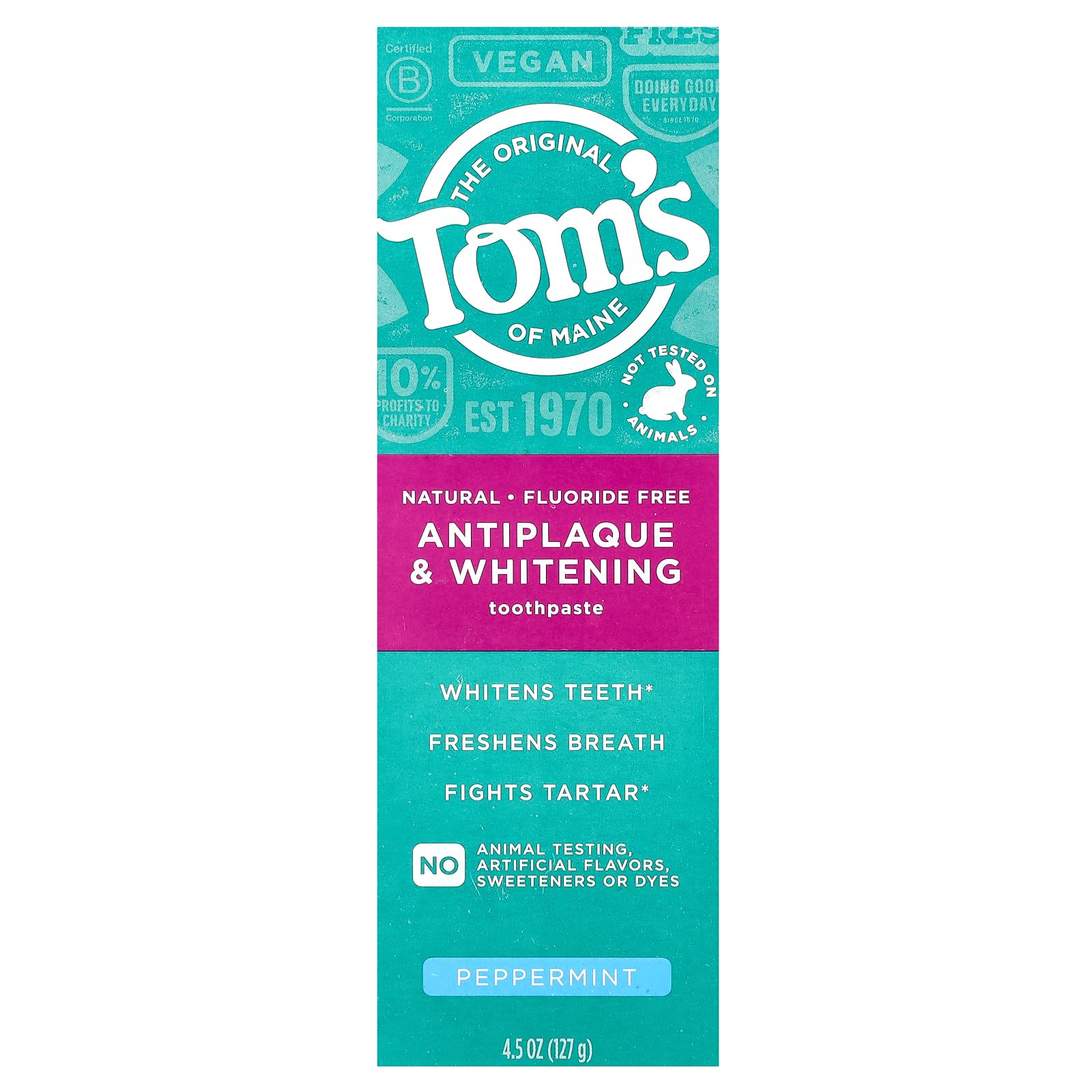Tom's of Maine emballage dentifrice menthe poivrée pratique et durable