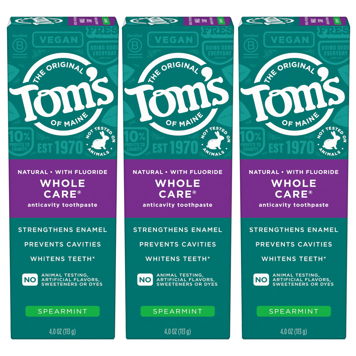 Tom's of Maine dentifrice menthe-poivrée, pack triple tubes, fraîcheur durable