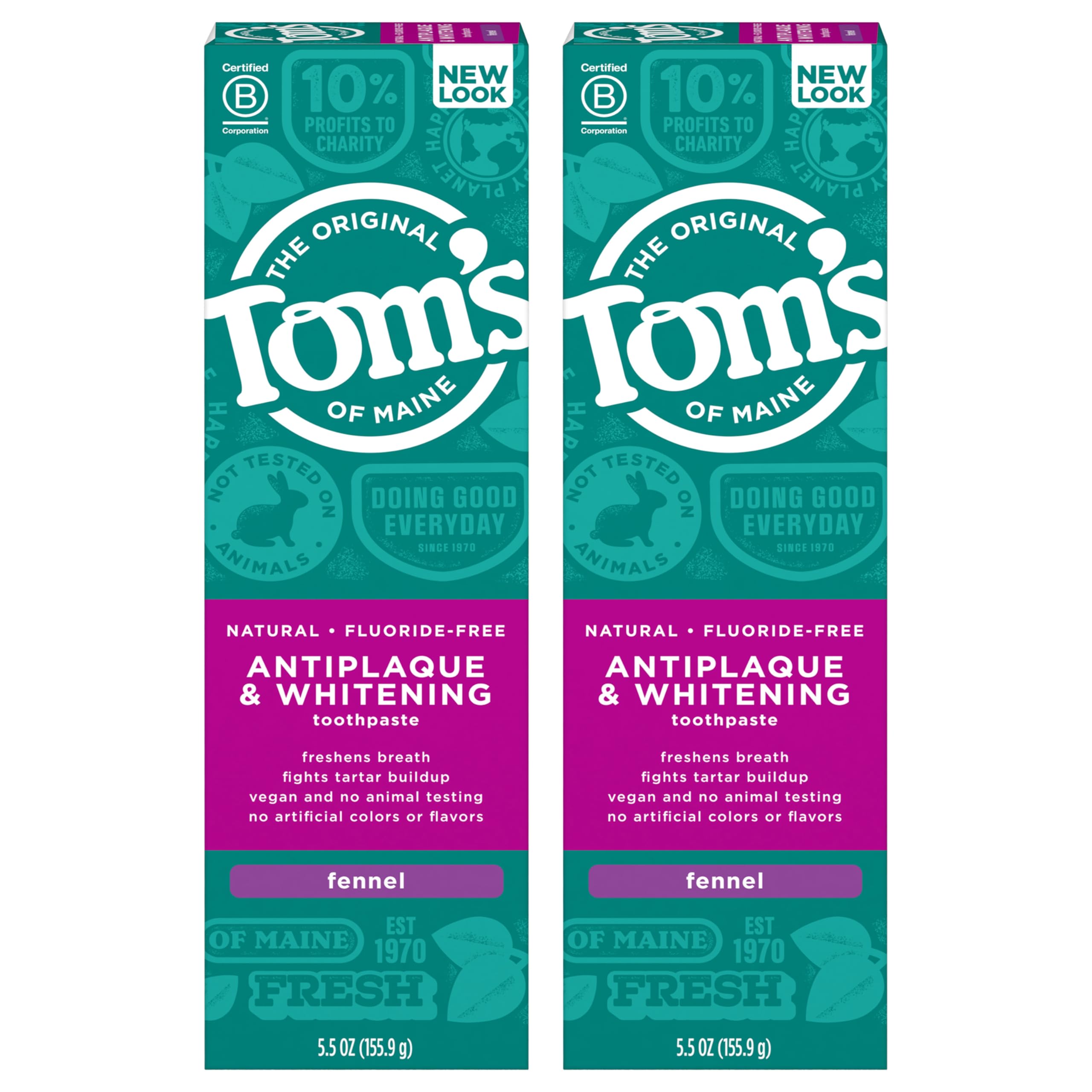Tom's of Maine dentifrice sans fluor antiplaque blanchissant fenouil, duo 5,5 oz.