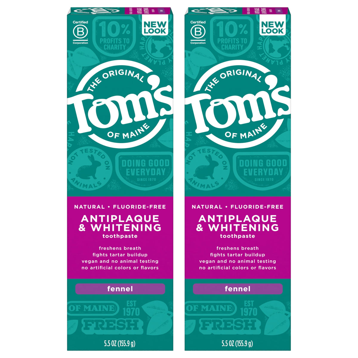 Tom's of Maine dentifrice sans fluor antiplaque blanchissant fenouil, duo 5,5 oz.