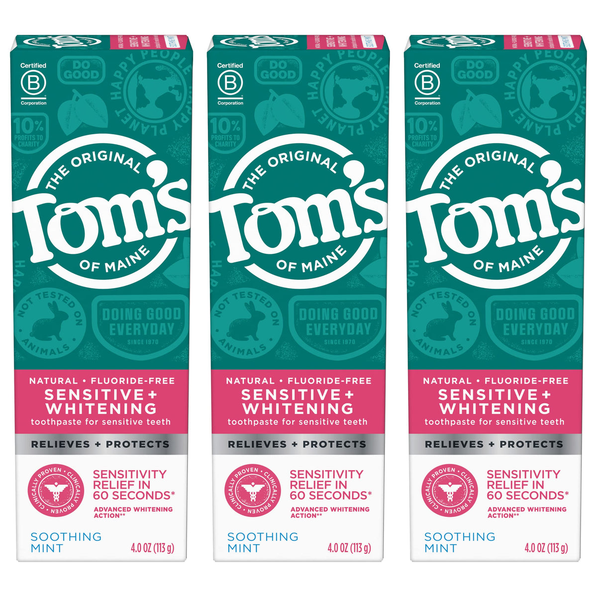 Tom’s of Maine Sensitive + Whitening, dentifrice menthe apaisante en tube 4 oz.