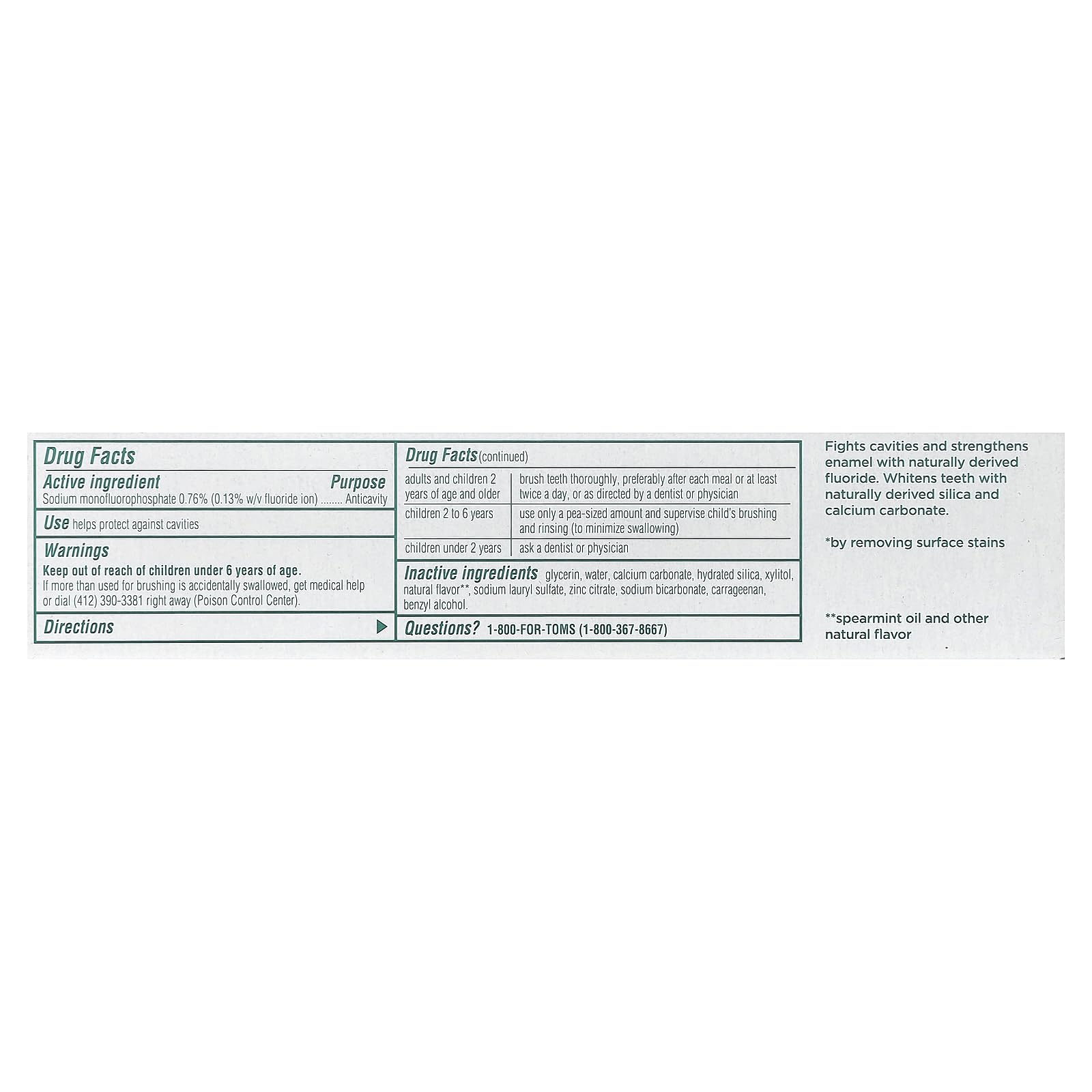 Tom's of Maine dentifrice Whole Care, brossage quotidien pour sourire plus clair.