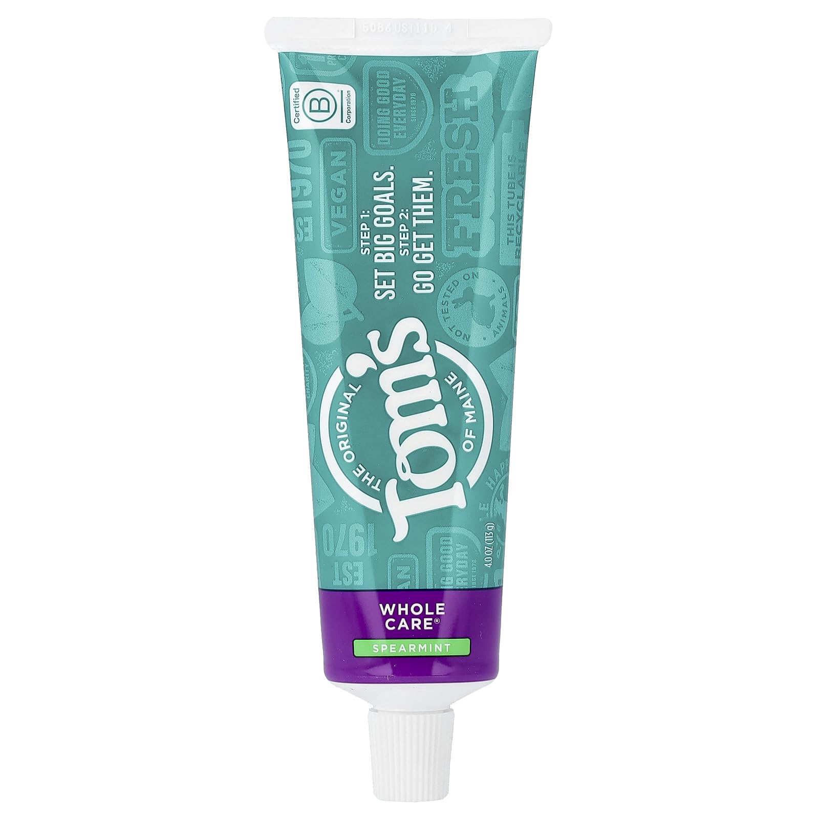 Tom's of Maine dentifrice Whole Care menthe poivrée en tube, fraîcheur durable.