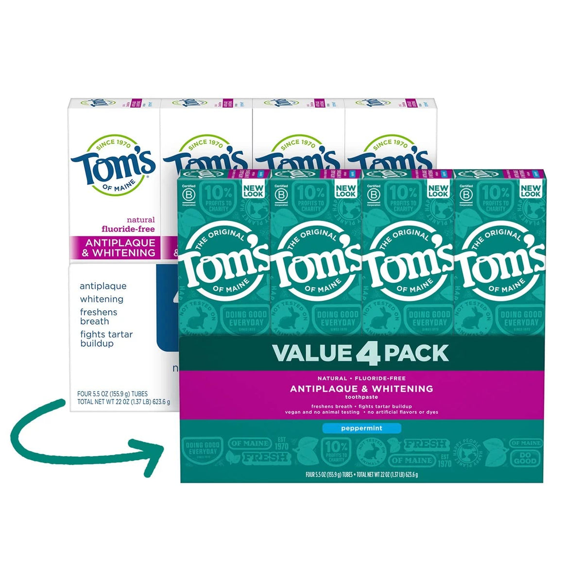 Dentifrice Tom's of Maine menthe sans fluor pour brossage frais et naturel.