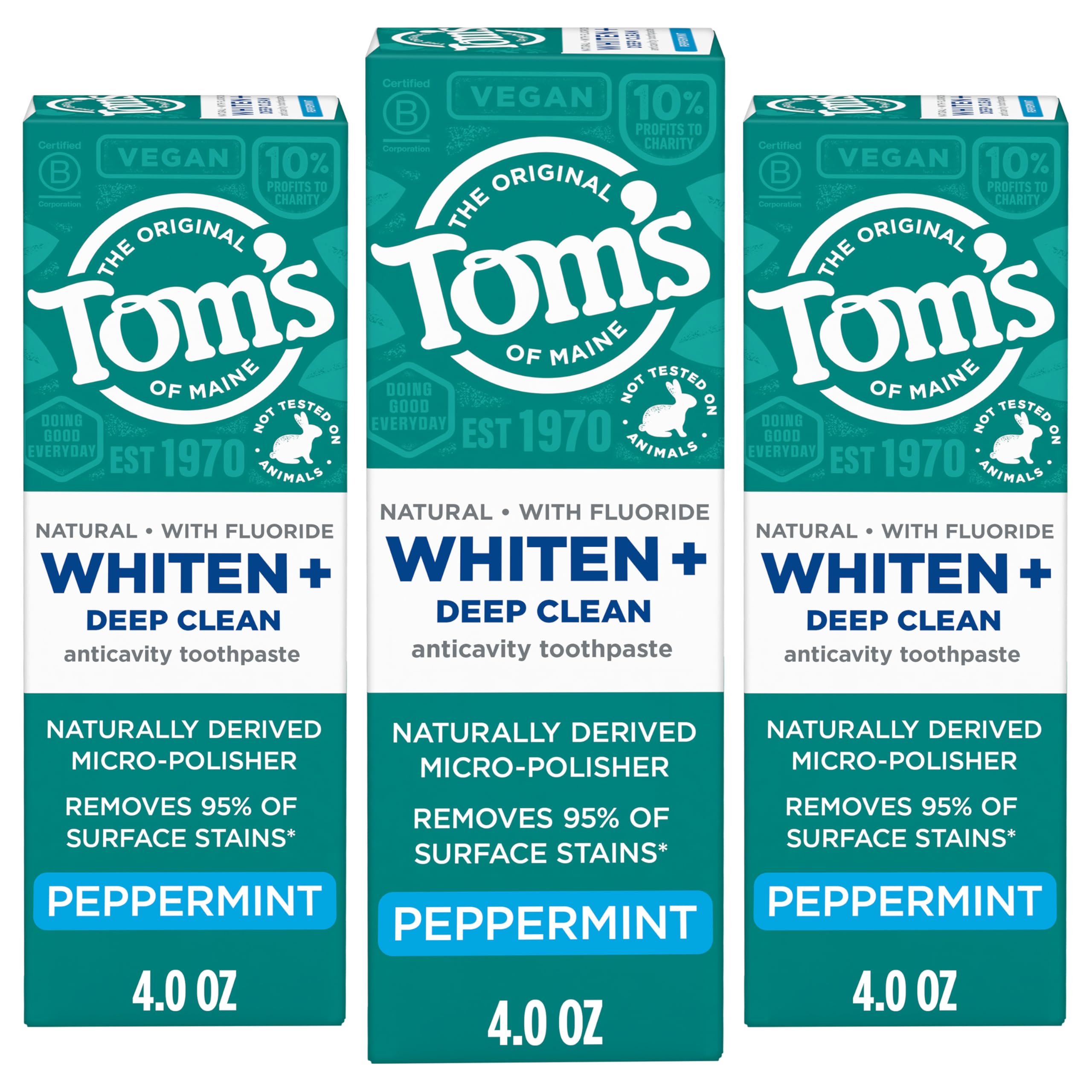 Tom's of Maine Whiten Plus Deep Clean packaging élégant et recyclable.