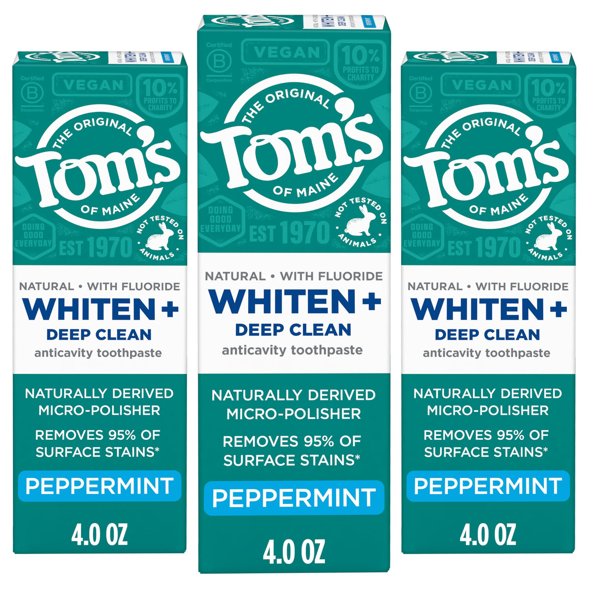 Tom's of Maine Whiten Plus Deep Clean packaging élégant et recyclable.