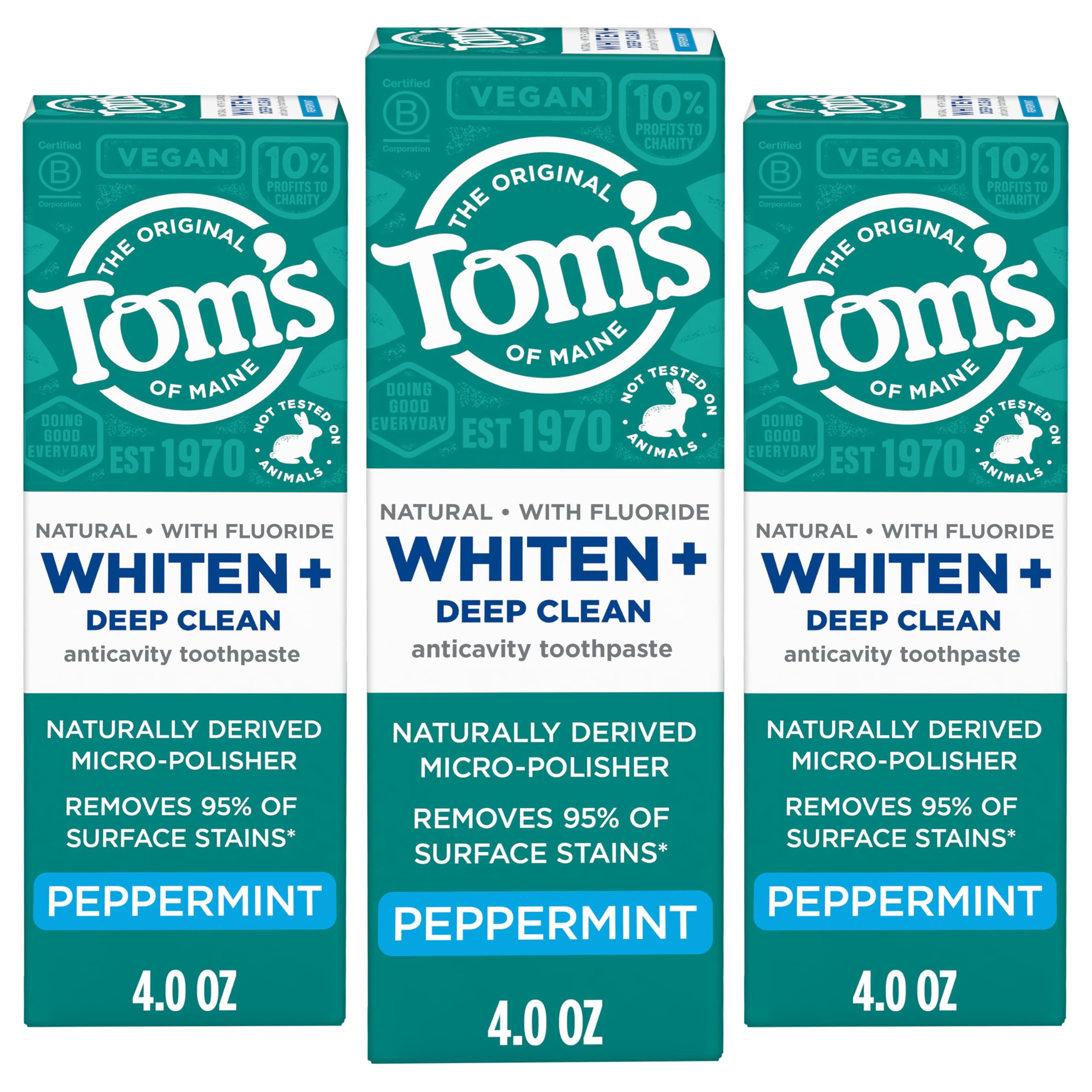 Tom's of Maine Whiten Plus Deep Clean vegan et non testé sur animaux.