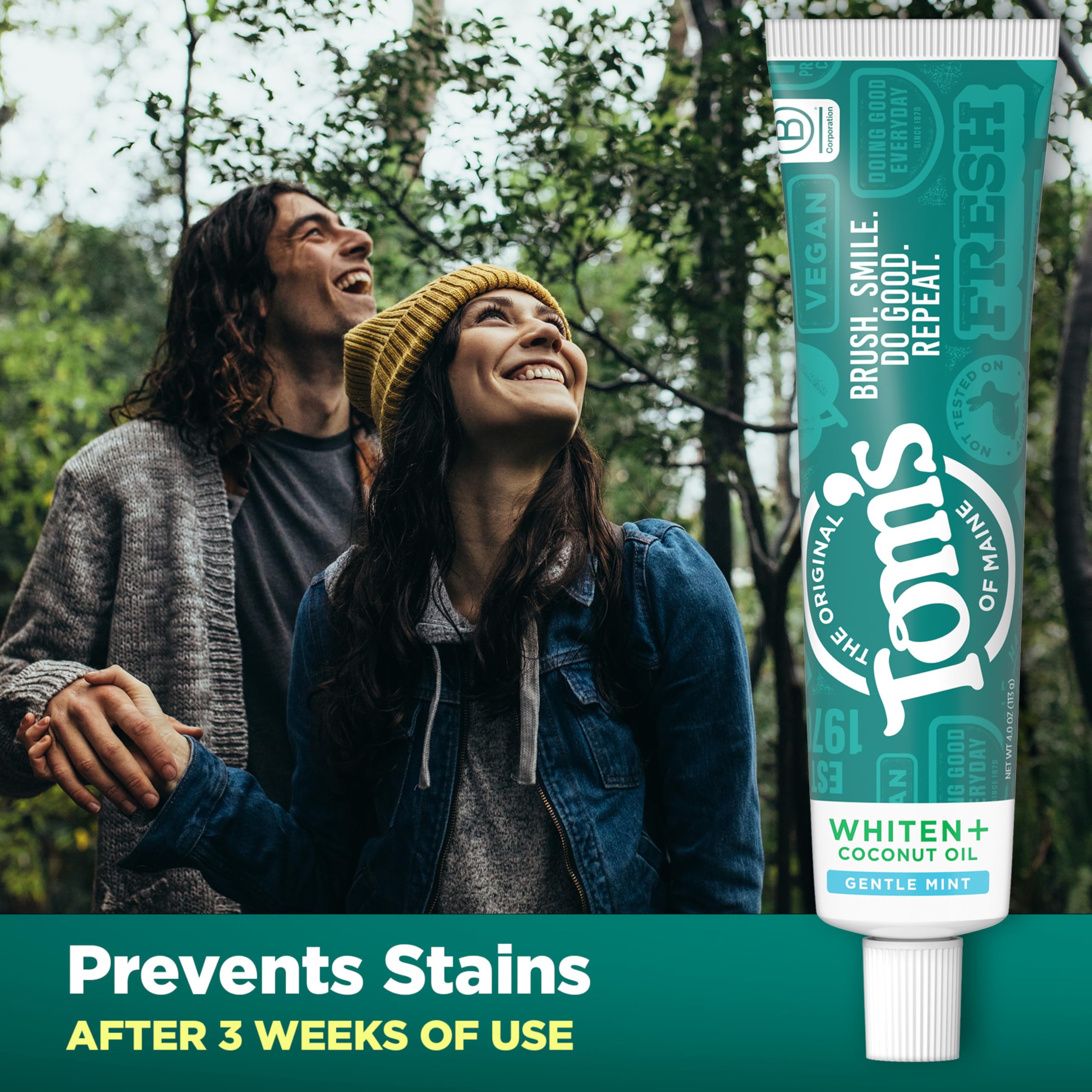 Tom’s of Maine Whiten Plus – démonstration taches avant-après pour référence visuelle