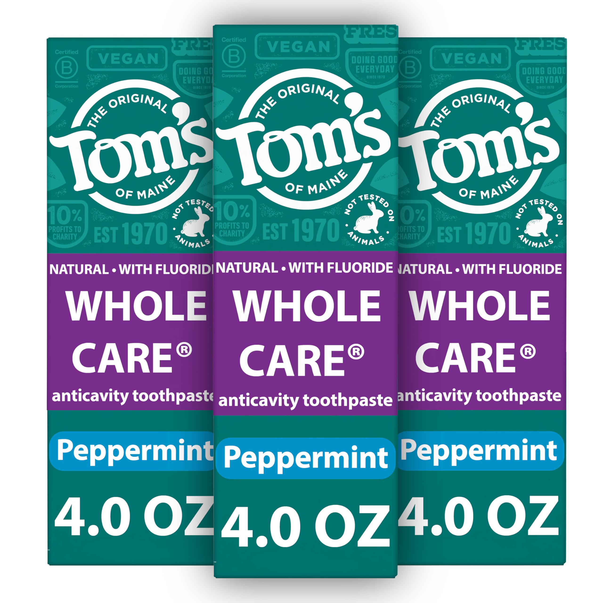 Tom's of Maine Whole Care : trois tubes menthe, fraîcheur durable.