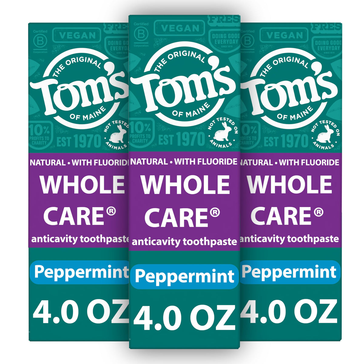 Tom's of Maine Whole Care : trois tubes menthe, fraîcheur durable.