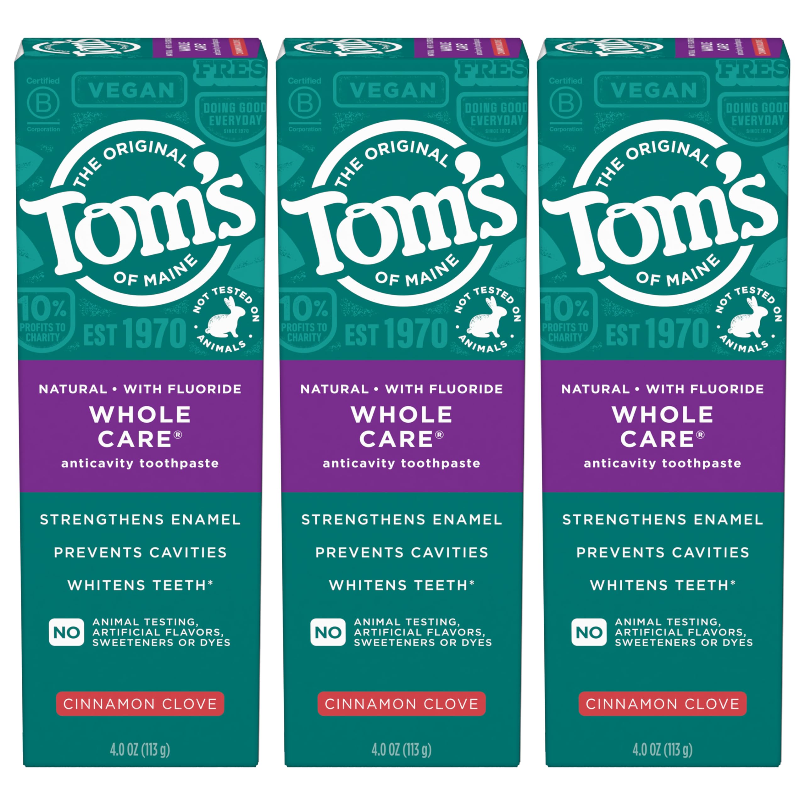 Tom's of Maine Whole Care tube cannelle et girofle pour fraîcheur et protection buccale.