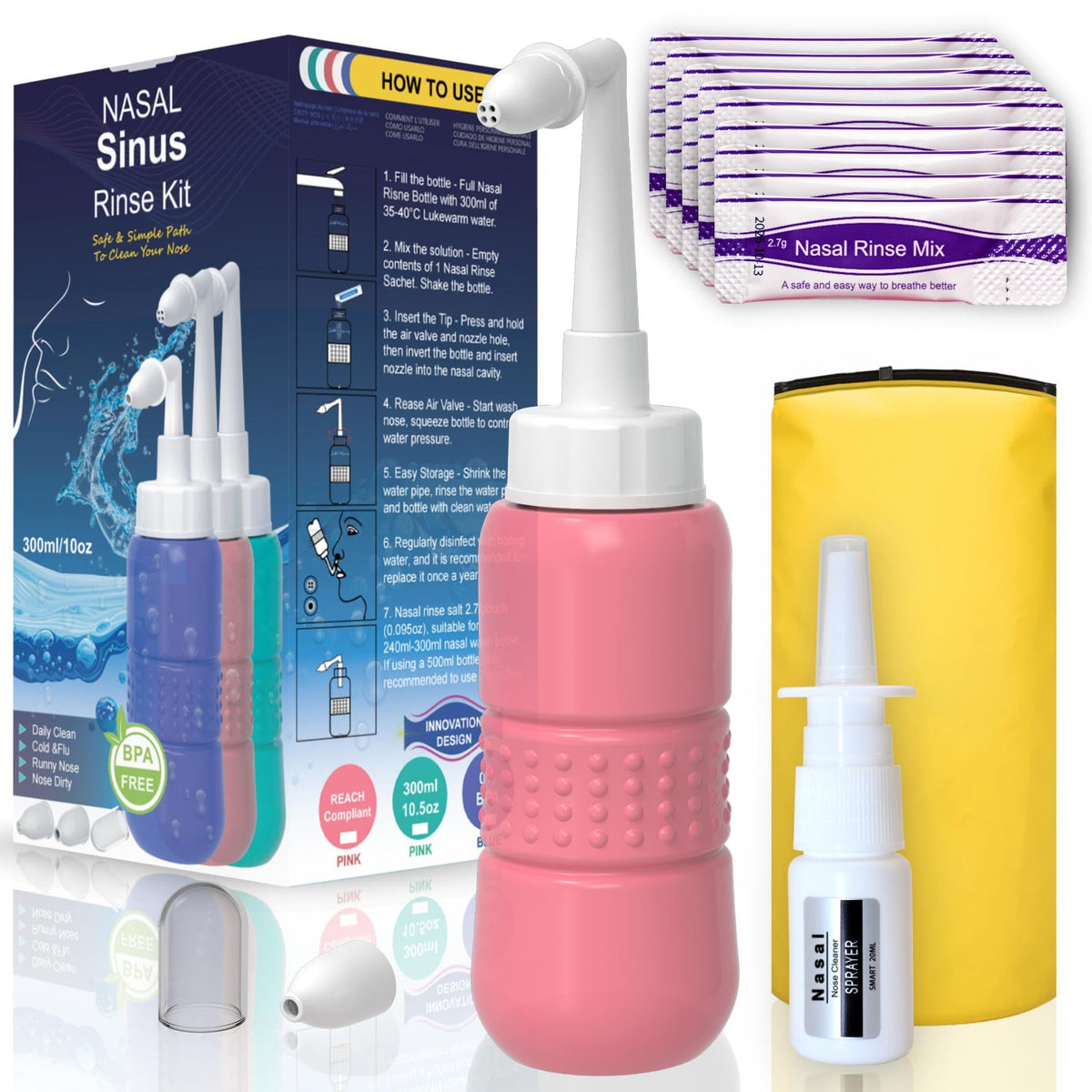 Tonelife kit rinage sinus – ensemble pratique pour rinçage nasal à domicile.