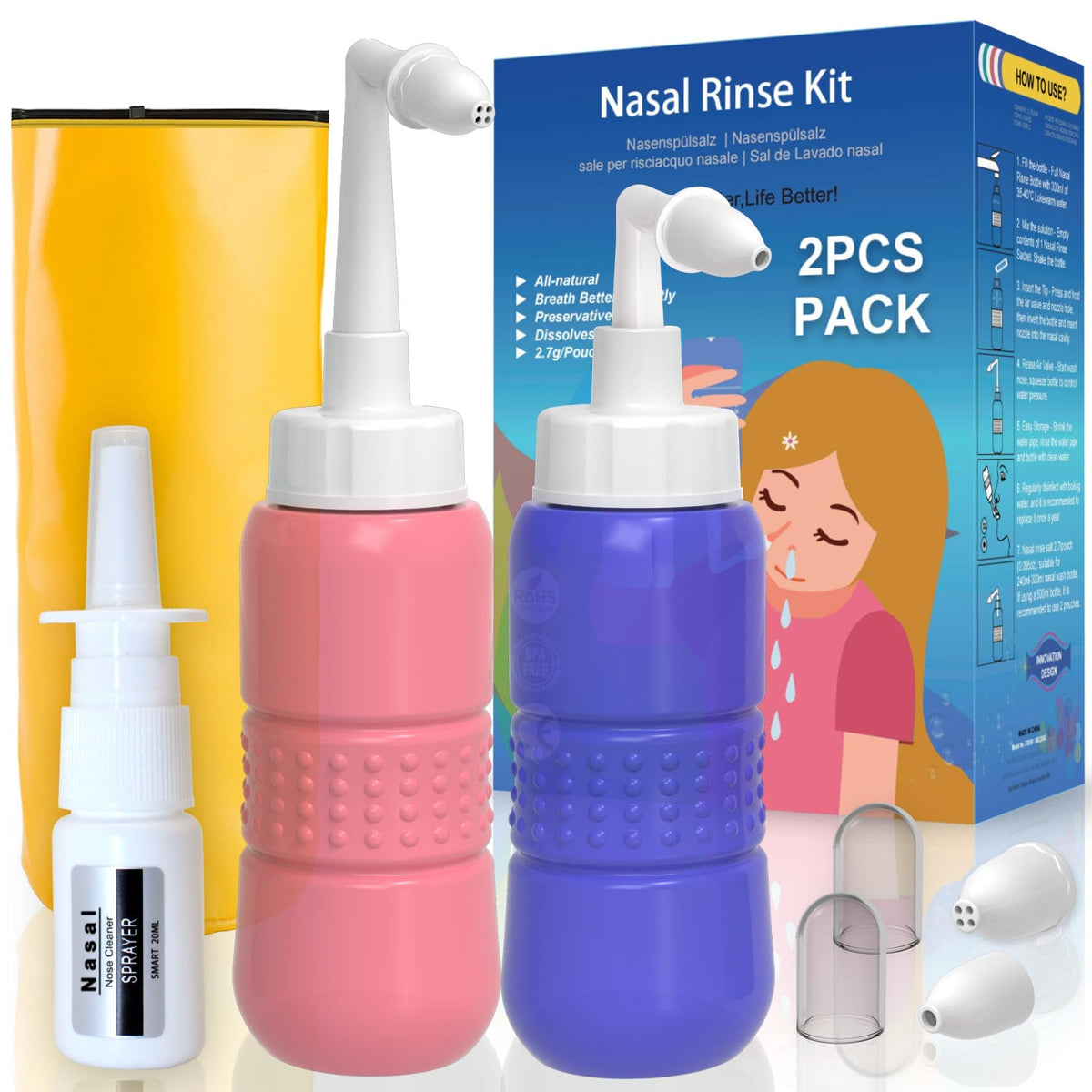 TONELIFE Neti-Pot: bouteille rinage nasal avec embouts doux pour une utilisation quotidienne.