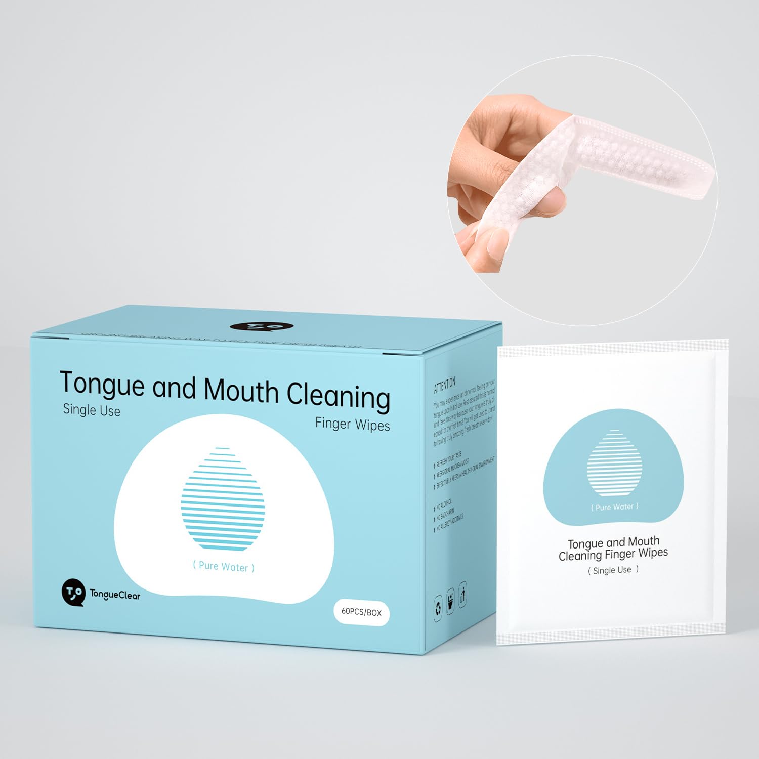 Tongueclear lingette doigt avec boucle pour nettoyage facile des zones difficiles.