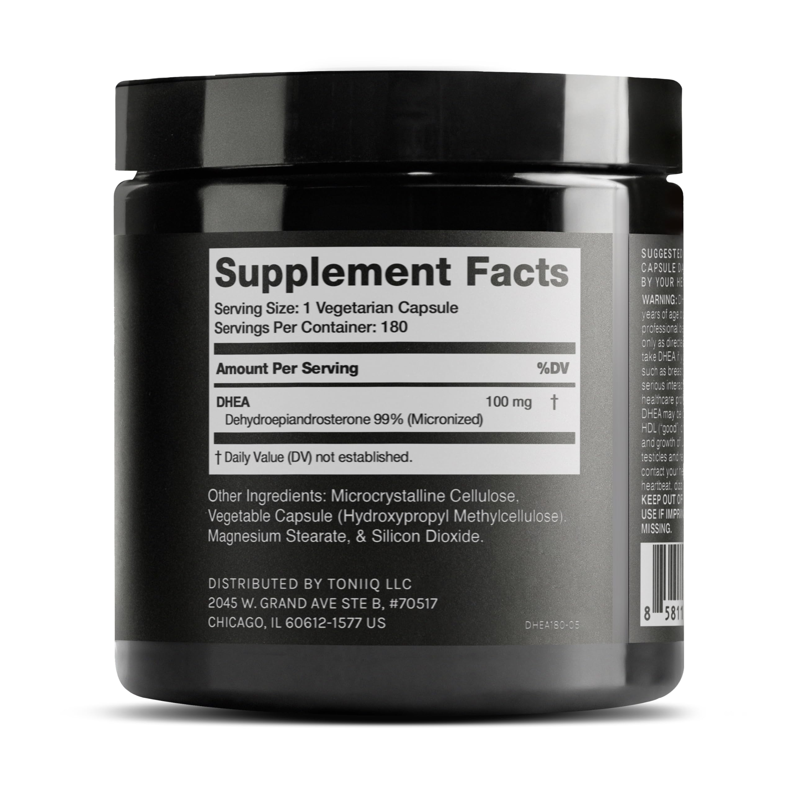 Toniiq DHEA 100 mg bouteille 180 capsules : format pratique à domicile.