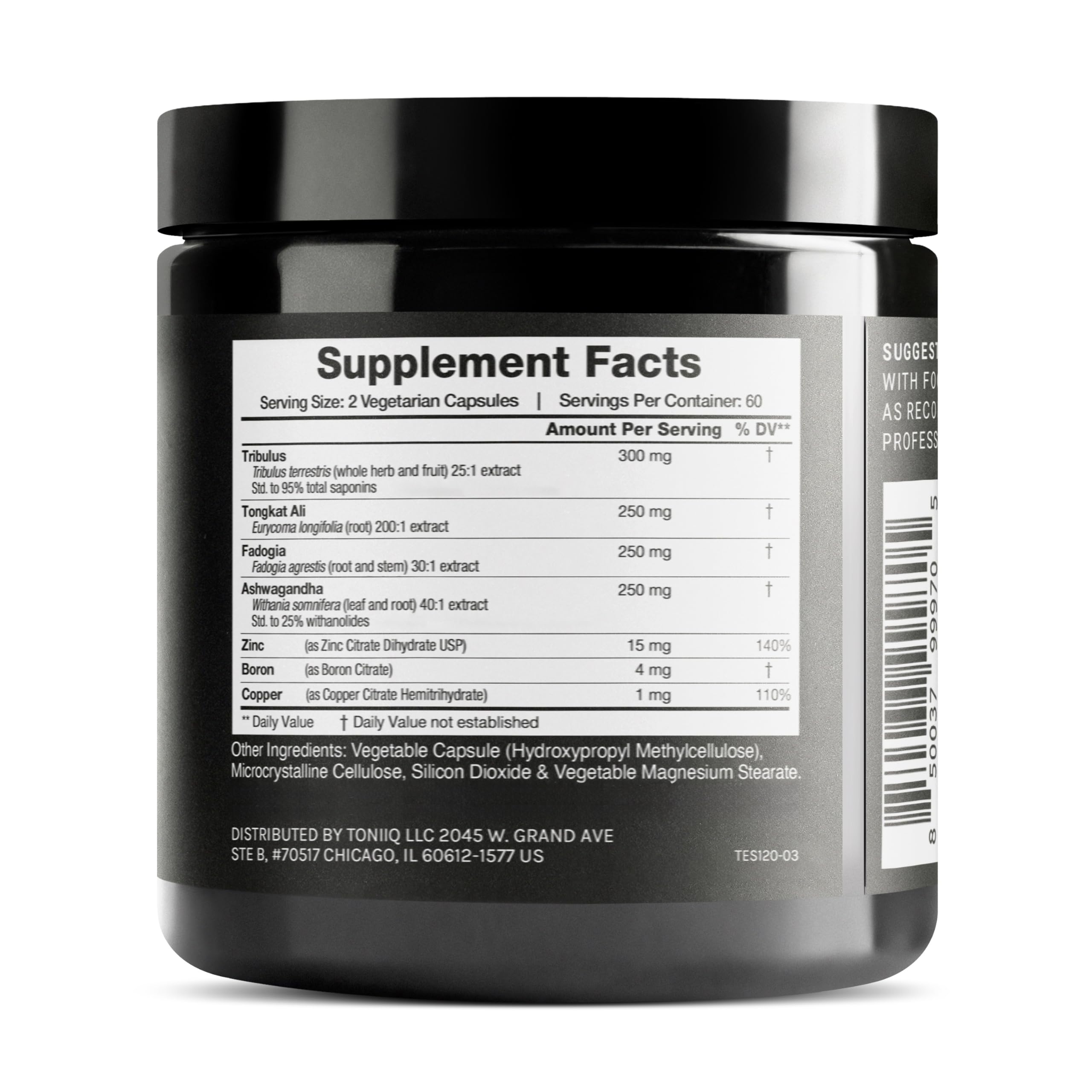 Toniiq Elite T Formula: capsules dans boîte, pratique et rapide à prendre.