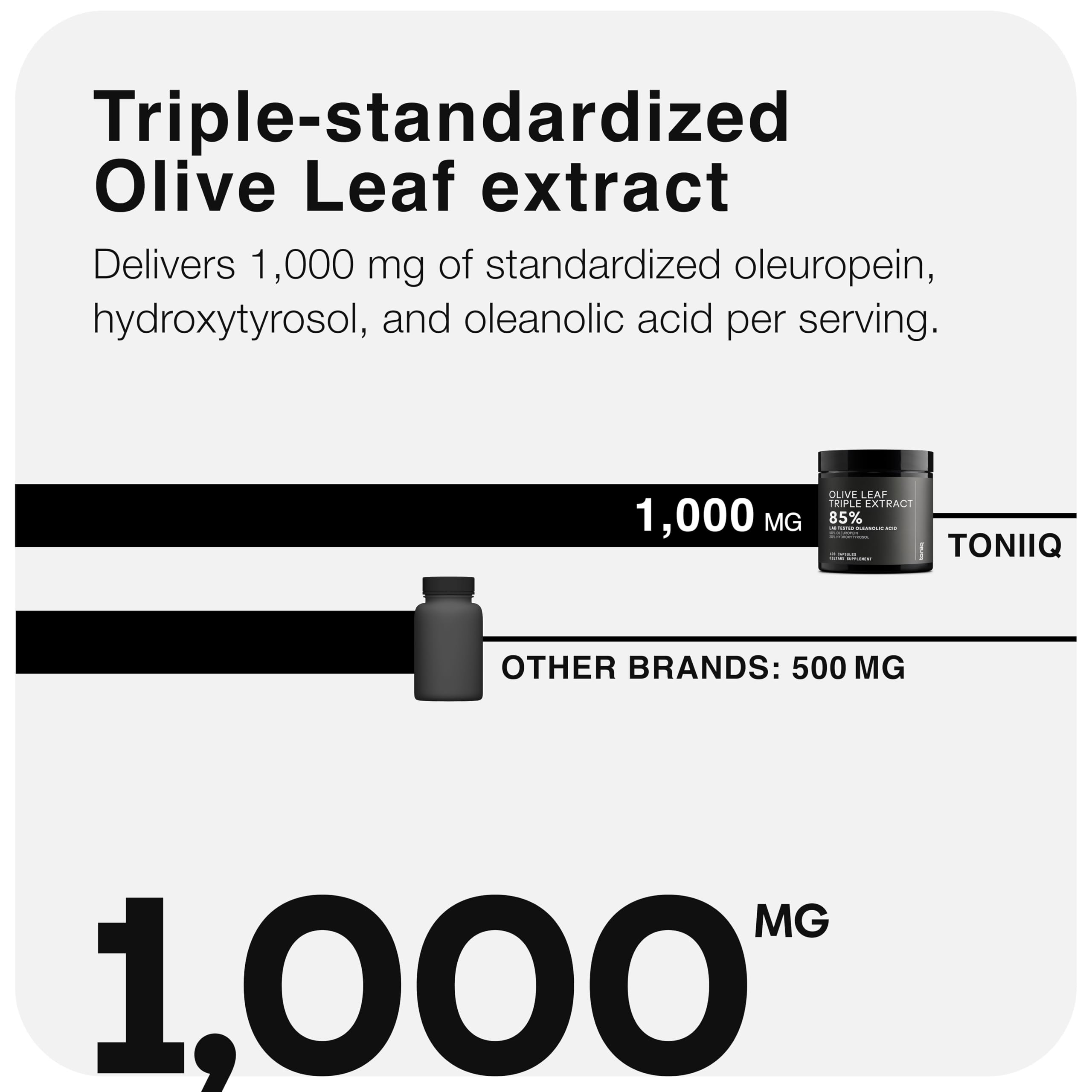 Bouteille Toniiq Extrait Feuille d'Olivier, design clair et lisible.