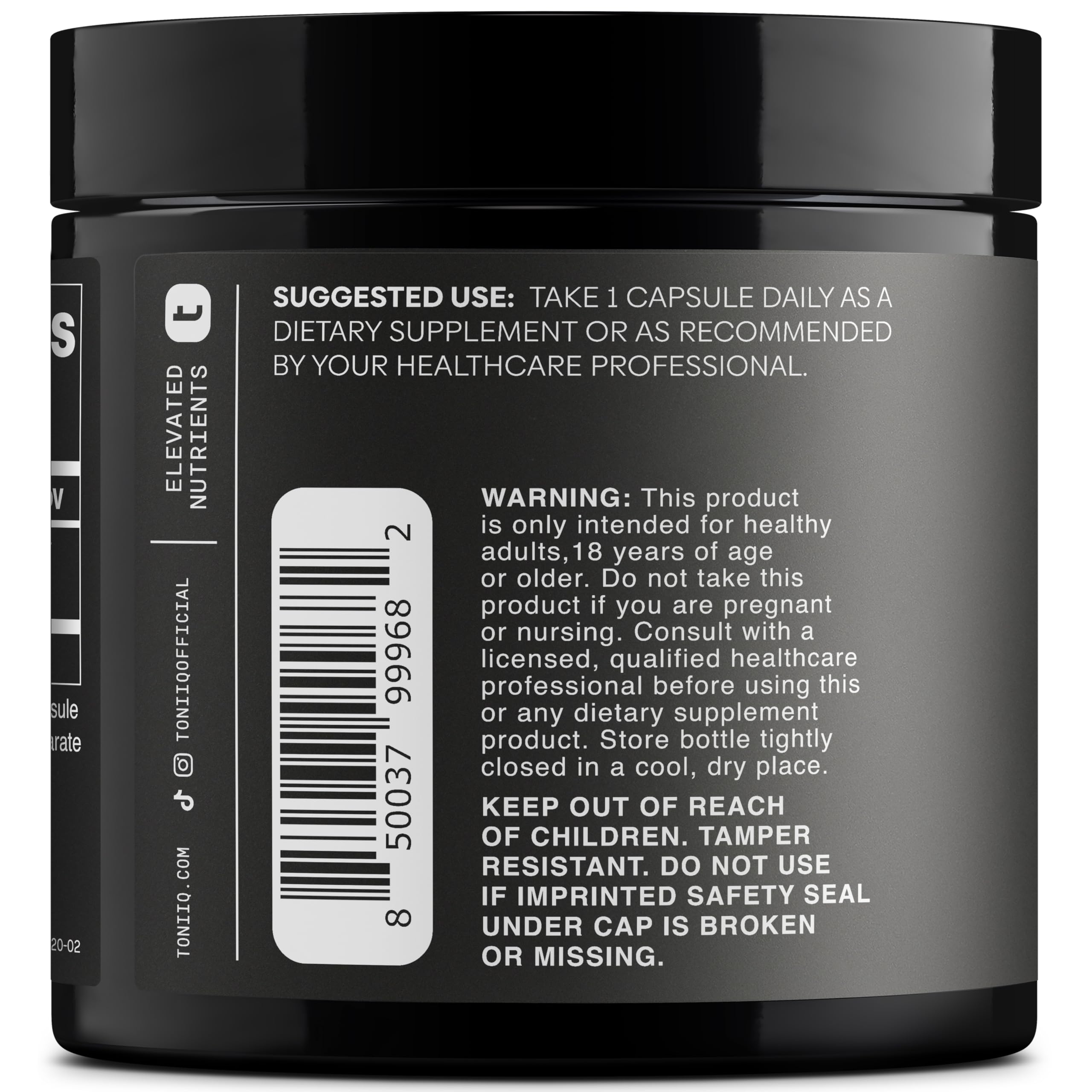 Étiquette Toniiq PQQ 40 mg, dosage clair et informatif.