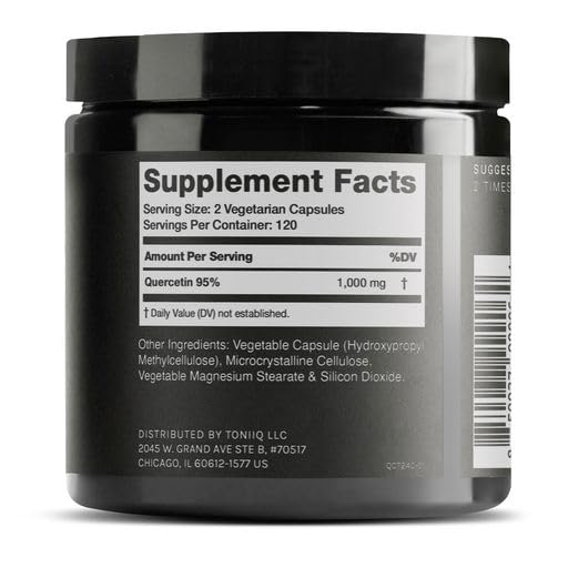 Toniiq Quercetine, portionnement 1000 mg par dose, simplicité d utilisation.