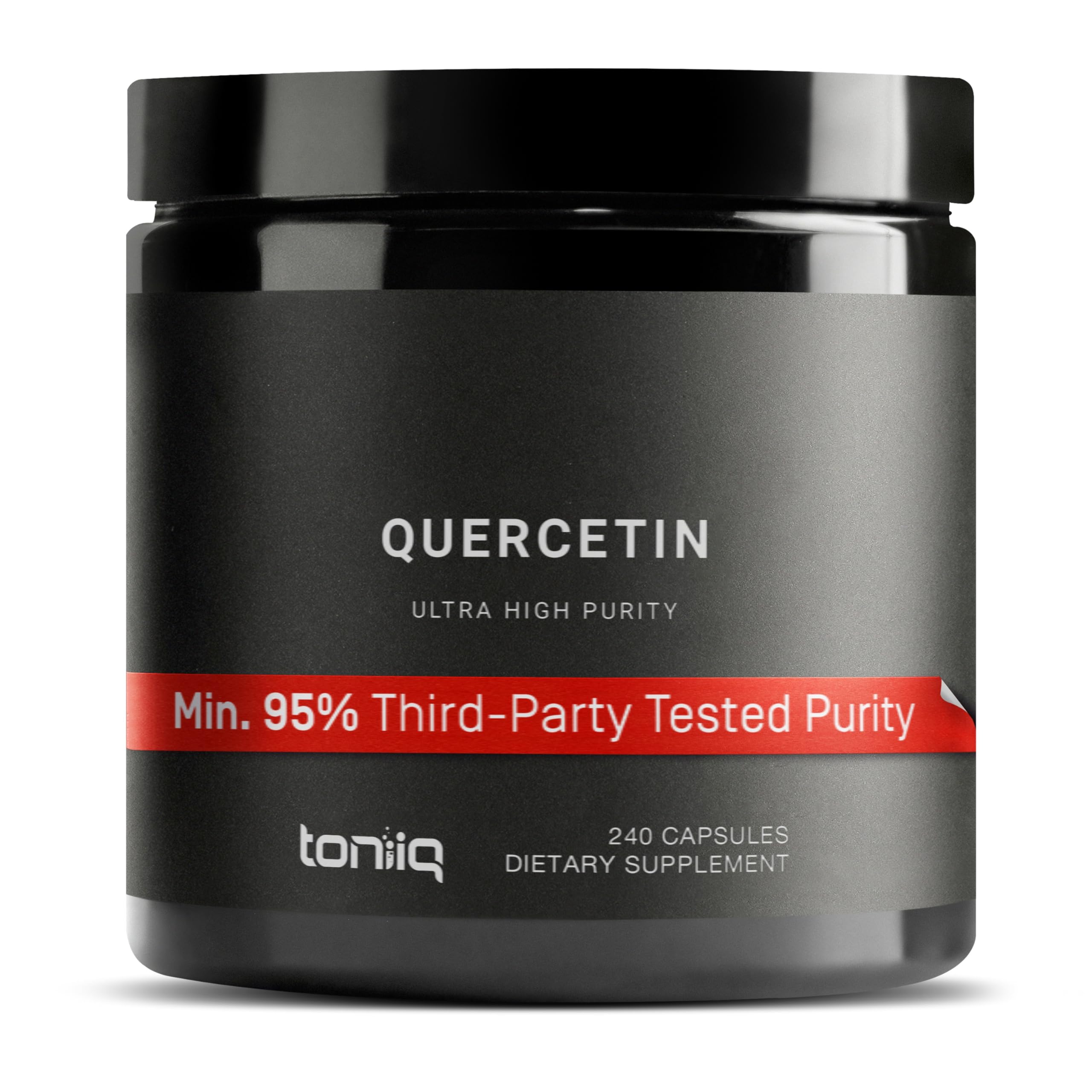 Toniiq Quercetine capsules sur une boîte, pratique pour l apport quotidien.