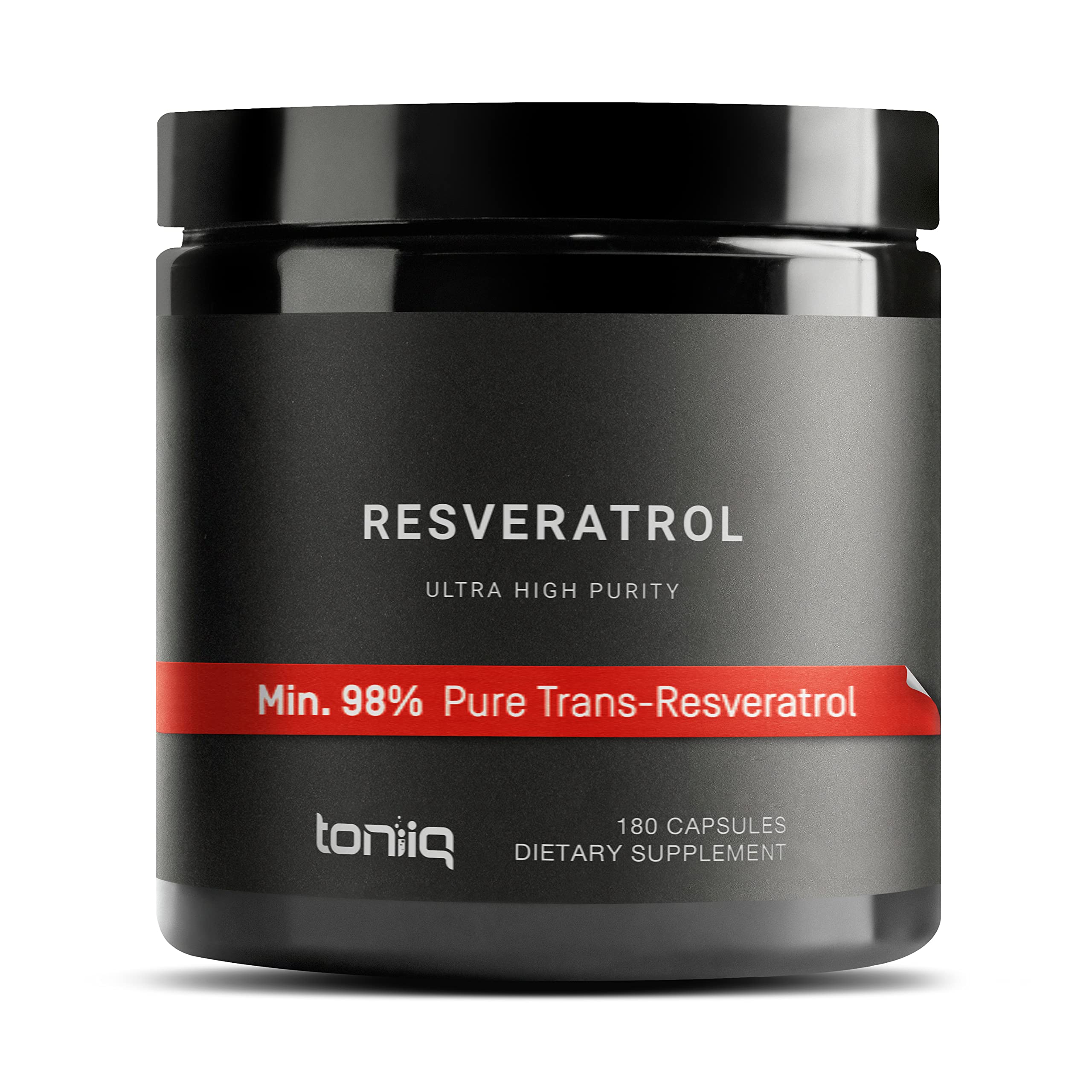 Toniiq Résveratrol — bouteille et étiquette, pureté élevée pour une routine quotidienne