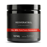 Toniiq Résveratrol — bouteille et étiquette, pureté élevée pour une routine quotidienne